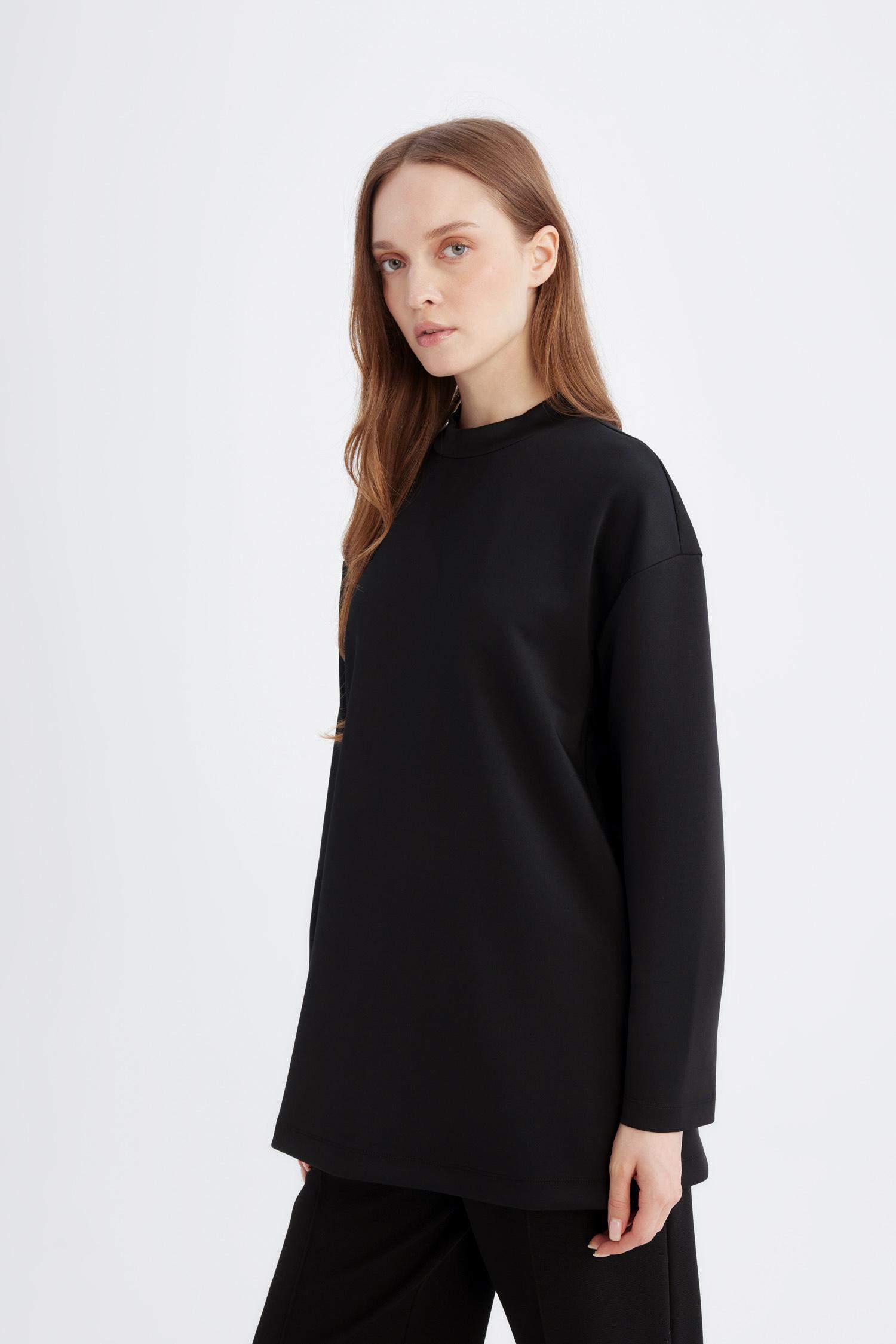 Relax Fit Skuba Dalgıç Kumaş Uzun Kollu Tunik