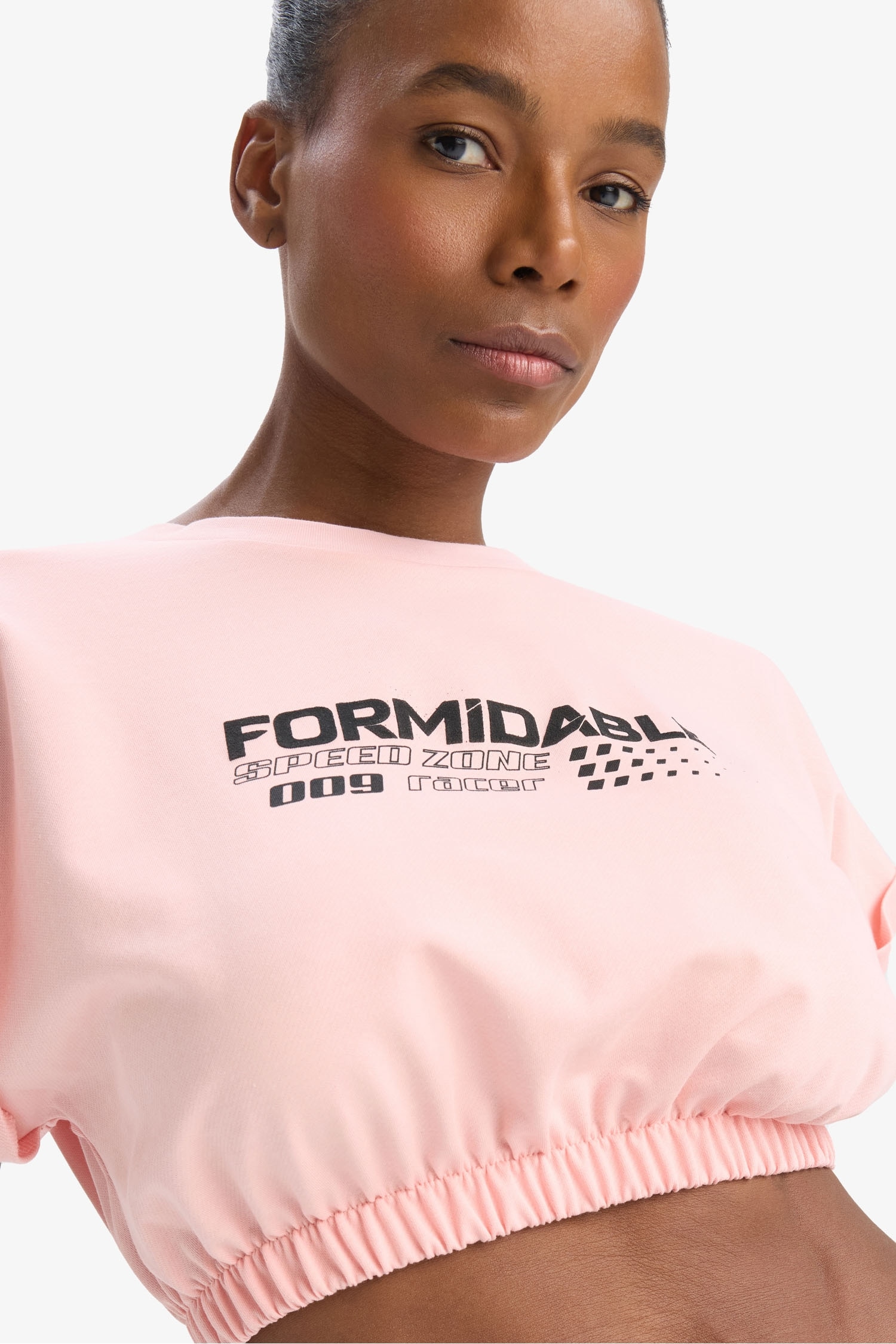 DeFactoFit Cropped Fit Bisiklet Yaka Baskılı Sporcu Kısa Kollu Tişört