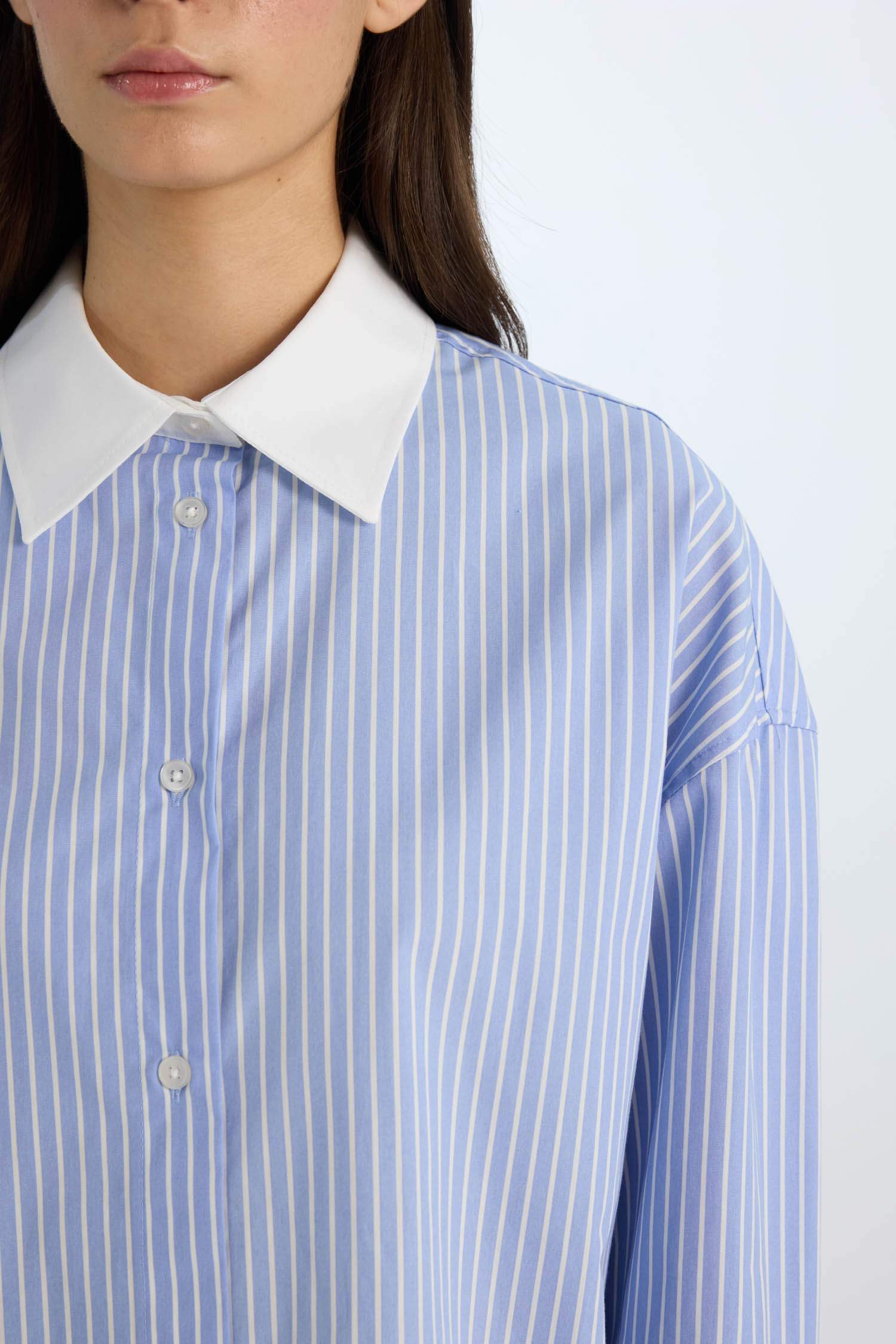 Oversize Geniş Kalıp Çizgili Poplin Uzun Kollu Gömlek