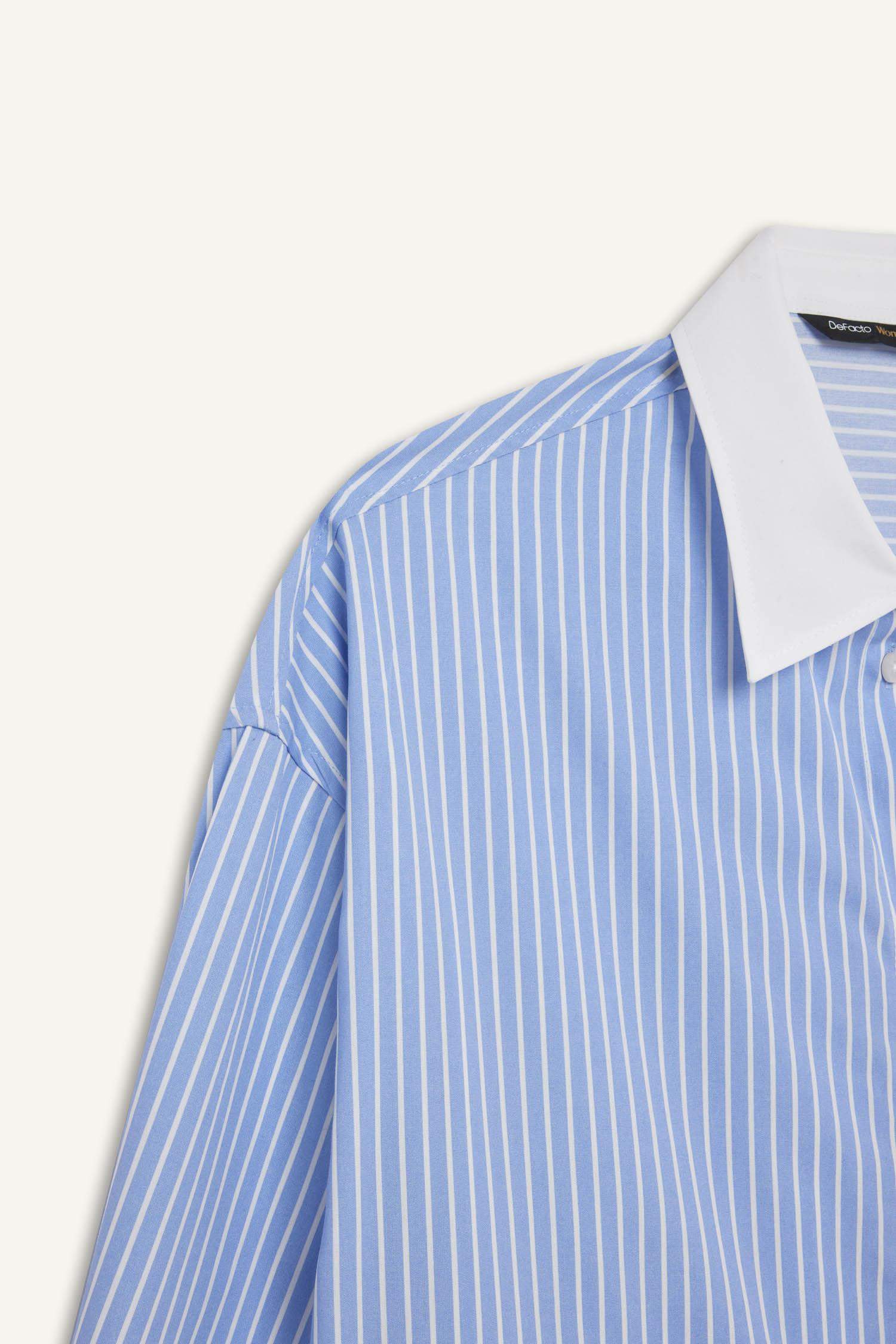 Oversize Geniş Kalıp Çizgili Poplin Uzun Kollu Gömlek