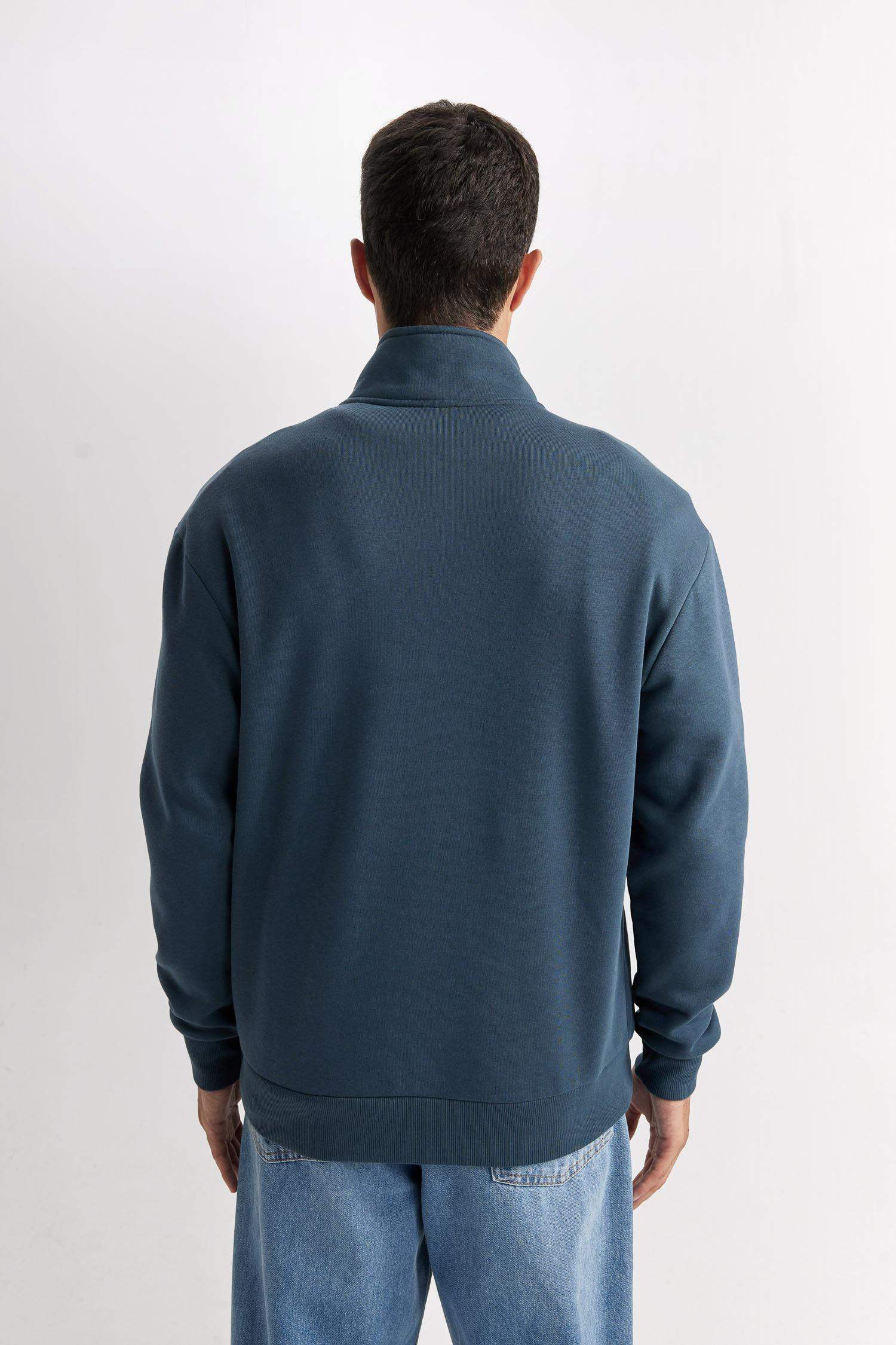 3 İplik Pamuklu Şardonlu İçi Polarlı Comfort Regular Fit Rahat Kalıp Dik Yaka Fermuarlı Kalın Sweatshirt