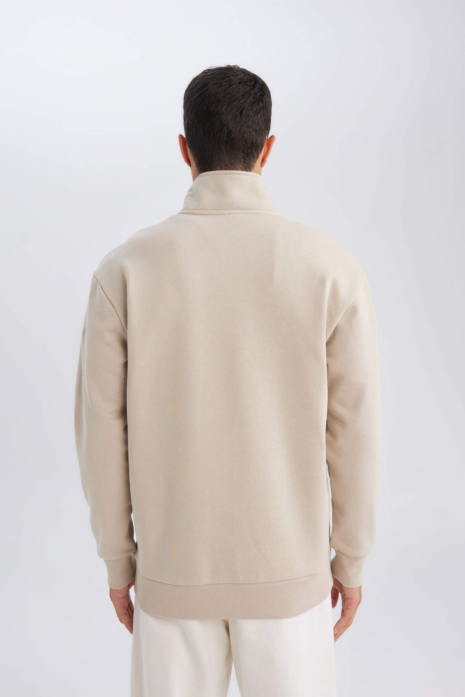 3 İplik Pamuklu Şardonlu İçi Polarlı Comfort Regular Fit Rahat Kalıp Dik Yaka Fermuarlı Kalın Sweatshirt