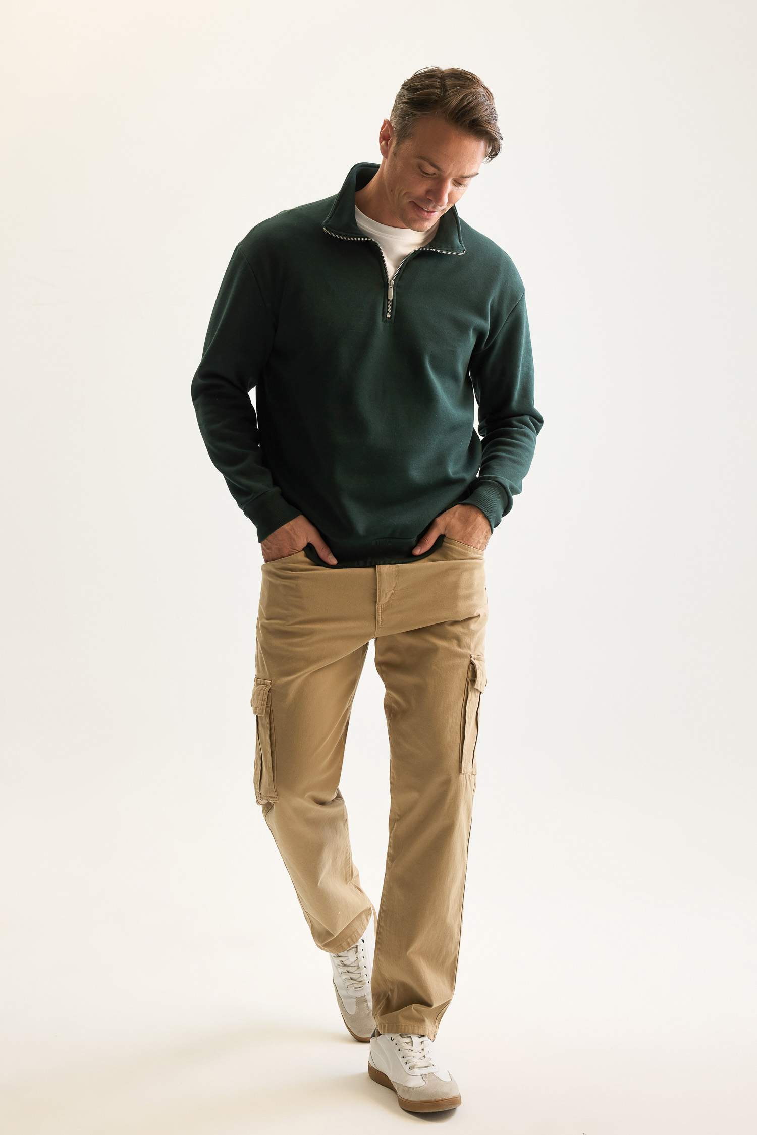 3 İplik Pamuklu Şardonlu İçi Polarlı Comfort Regular Fit Rahat Kalıp Dik Yaka Fermuarlı Kalın Sweatshirt