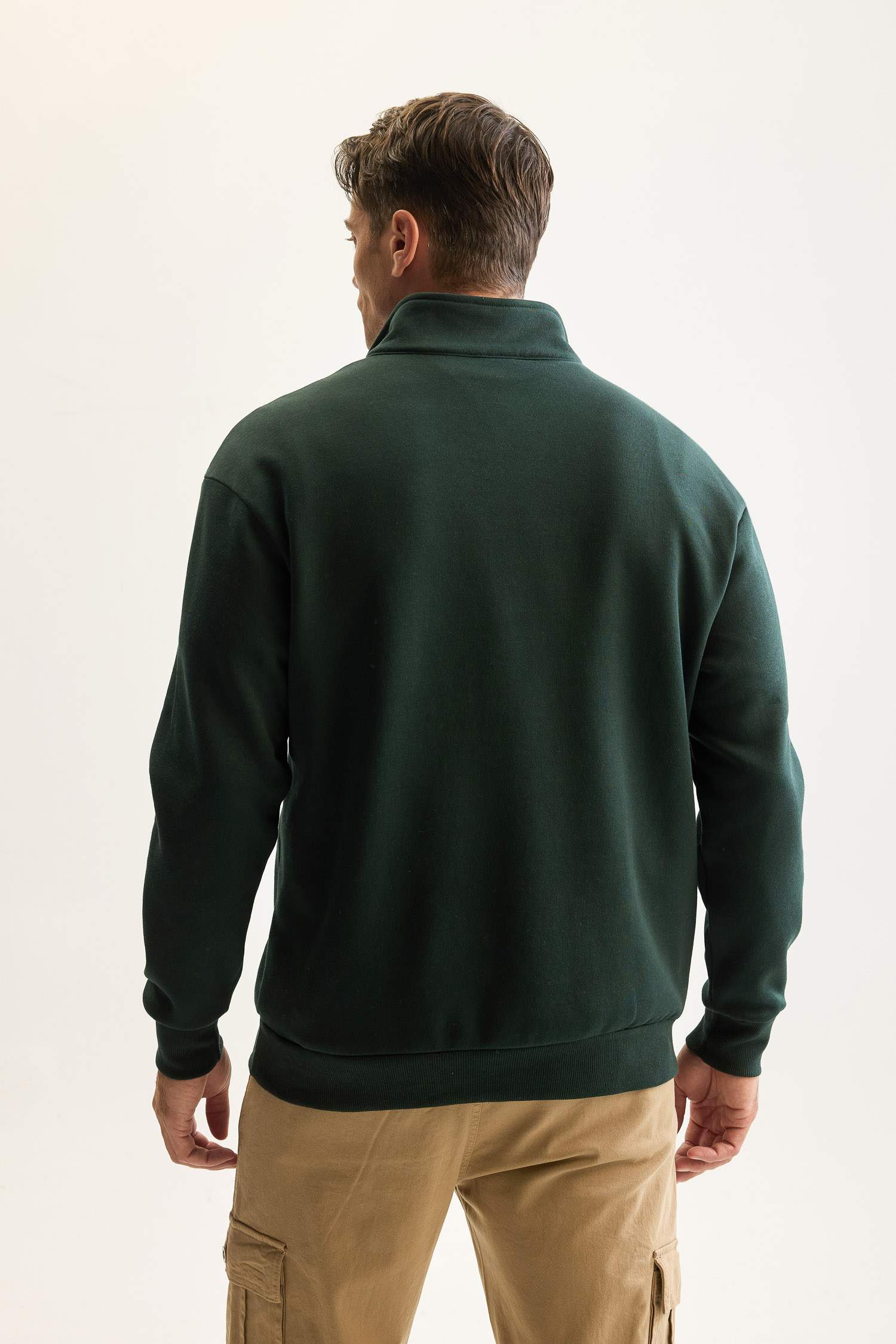 3 İplik Pamuklu Şardonlu İçi Polarlı Comfort Regular Fit Rahat Kalıp Dik Yaka Fermuarlı Kalın Sweatshirt