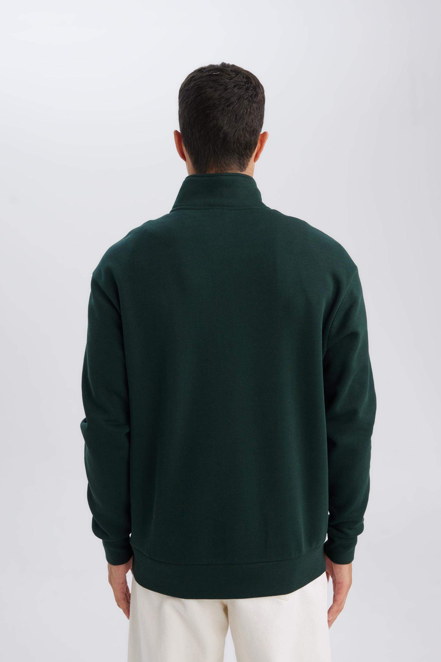 3 İplik Pamuklu Şardonlu İçi Polarlı Comfort Regular Fit Rahat Kalıp Dik Yaka Fermuarlı Kalın Sweatshirt