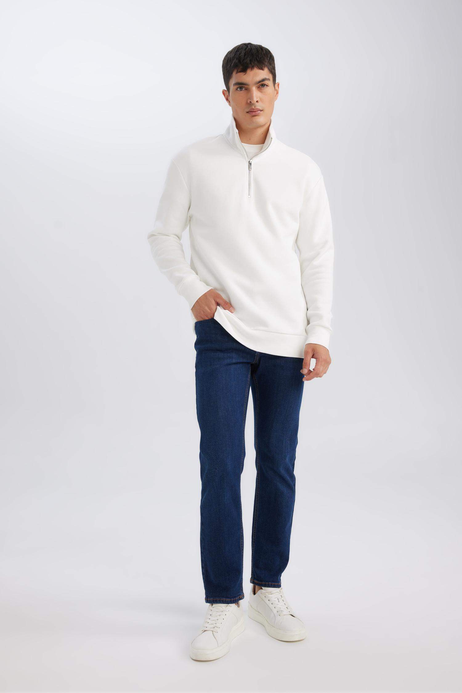 3 İplik Pamuklu Şardonlu İçi Polarlı Comfort Regular Fit Rahat Kalıp Dik Yaka Fermuarlı Kalın Sweatshirt