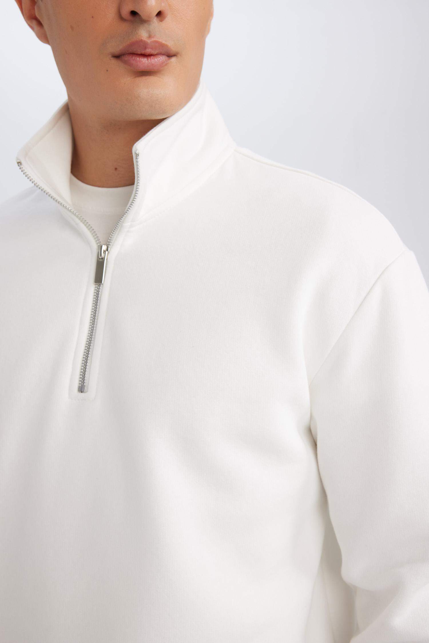 3 İplik Pamuklu Şardonlu İçi Polarlı Comfort Regular Fit Rahat Kalıp Dik Yaka Fermuarlı Kalın Sweatshirt