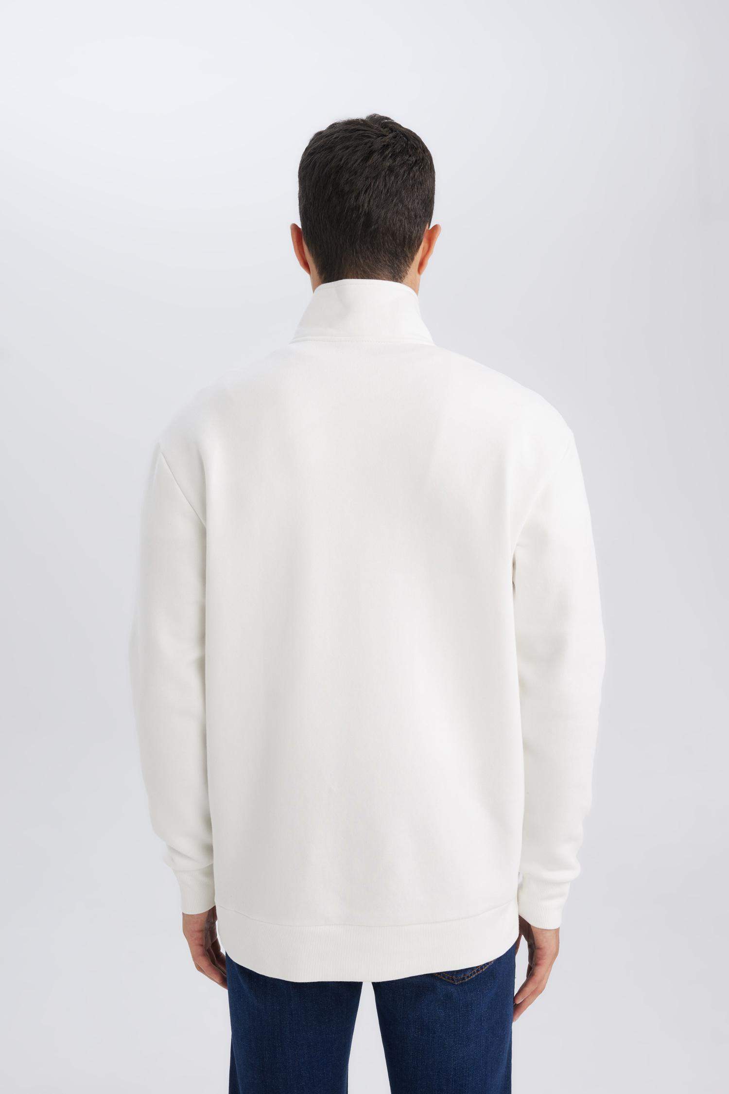 3 İplik Pamuklu Şardonlu İçi Polarlı Comfort Regular Fit Rahat Kalıp Dik Yaka Fermuarlı Kalın Sweatshirt