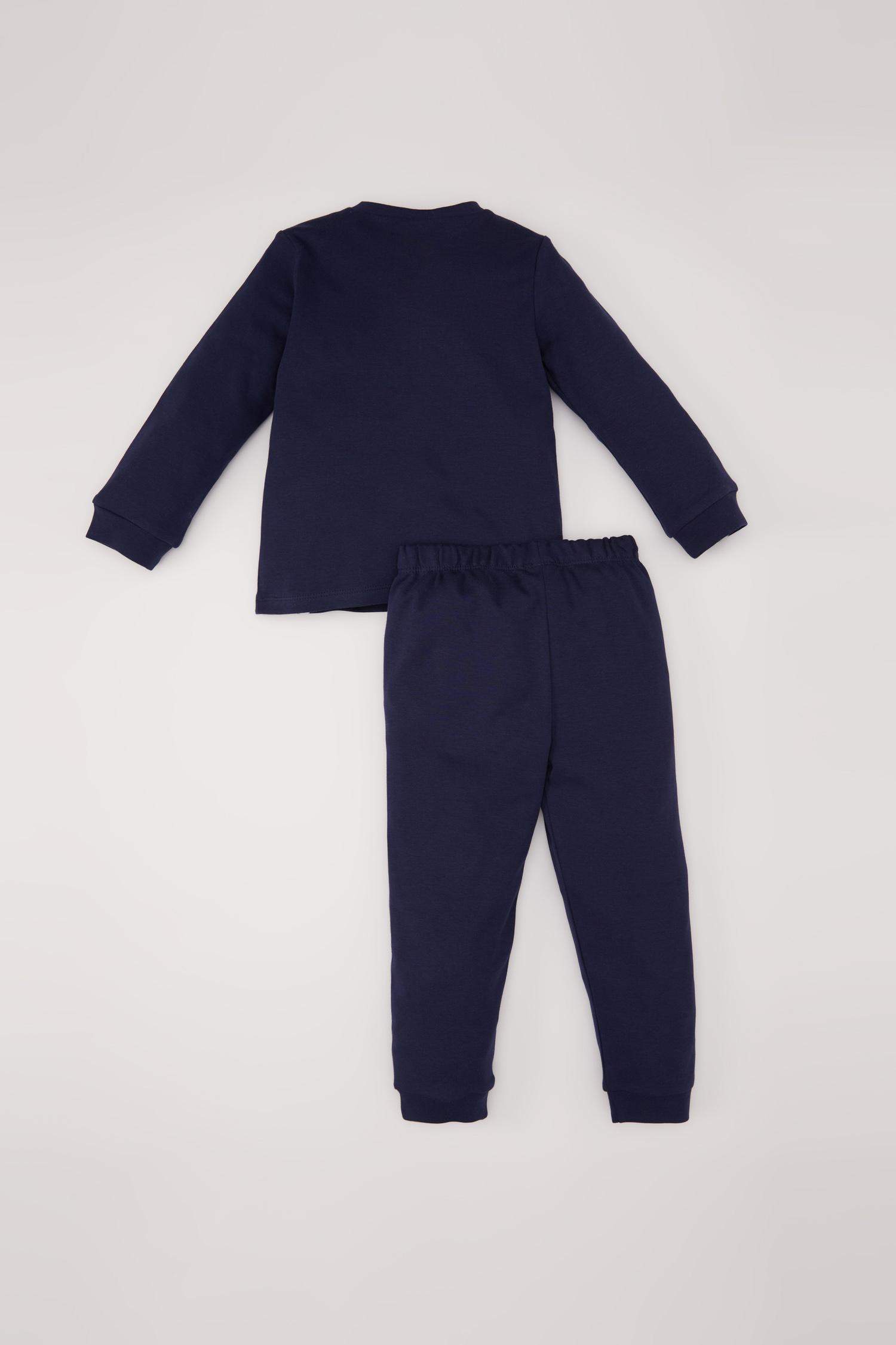 Erkek Bebek Pijama Takımı Uzay Baskılı Uzun Kollu Üst Beli Lastikli Uzun Alt