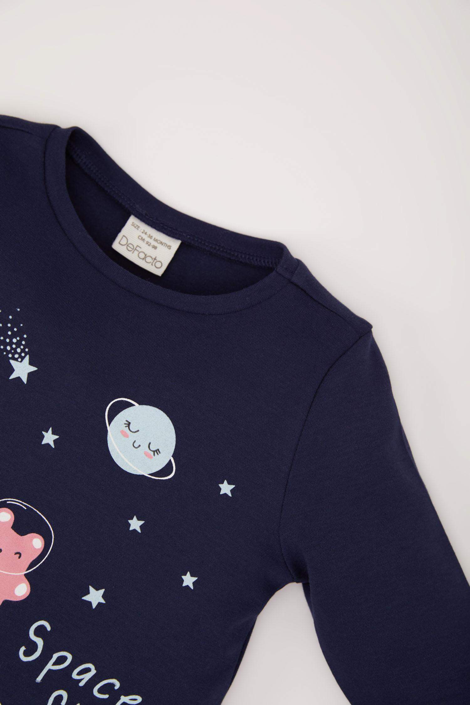 Kız Bebek Pijama Takımı Uzay Baskılı Uzun Kollu Üst Beli Lastikli Uzun Alt