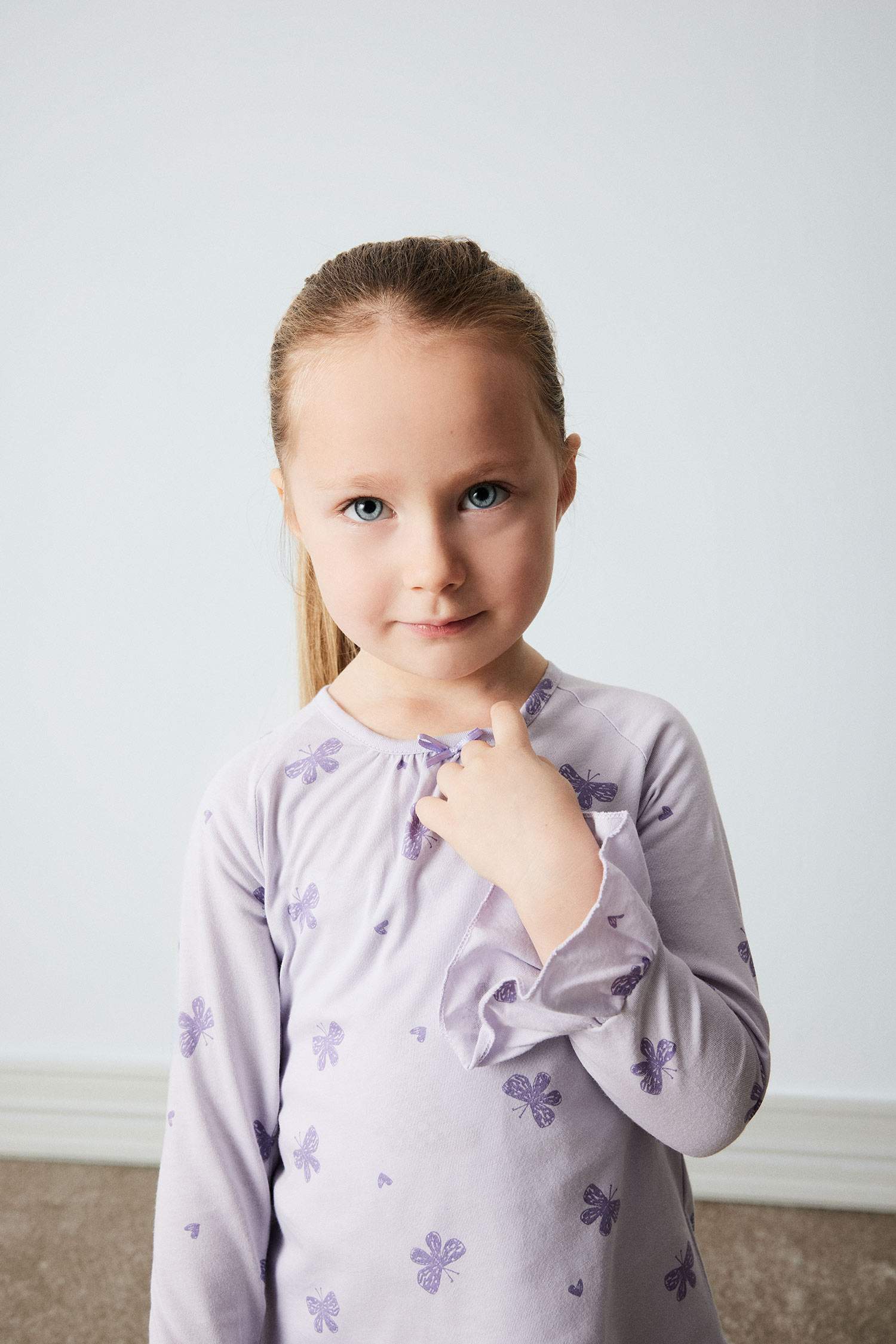 Kız Bebek Pijama Takımı Penye Kelebek Desenli Uzun Kollu Üst Beli Lastikli Uzun Alt