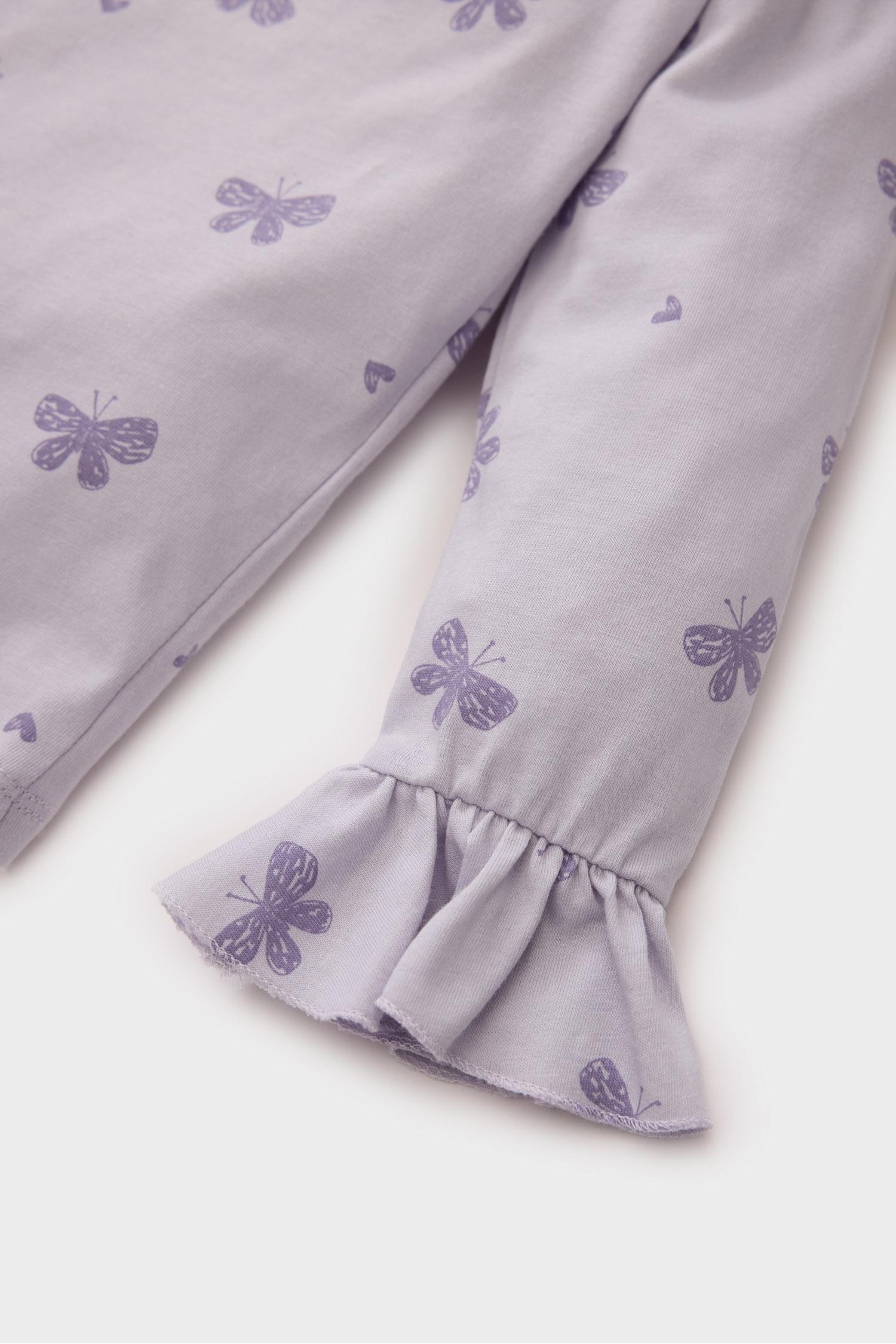 Kız Bebek Pijama Takımı Penye Kelebek Desenli Uzun Kollu Üst Beli Lastikli Uzun Alt