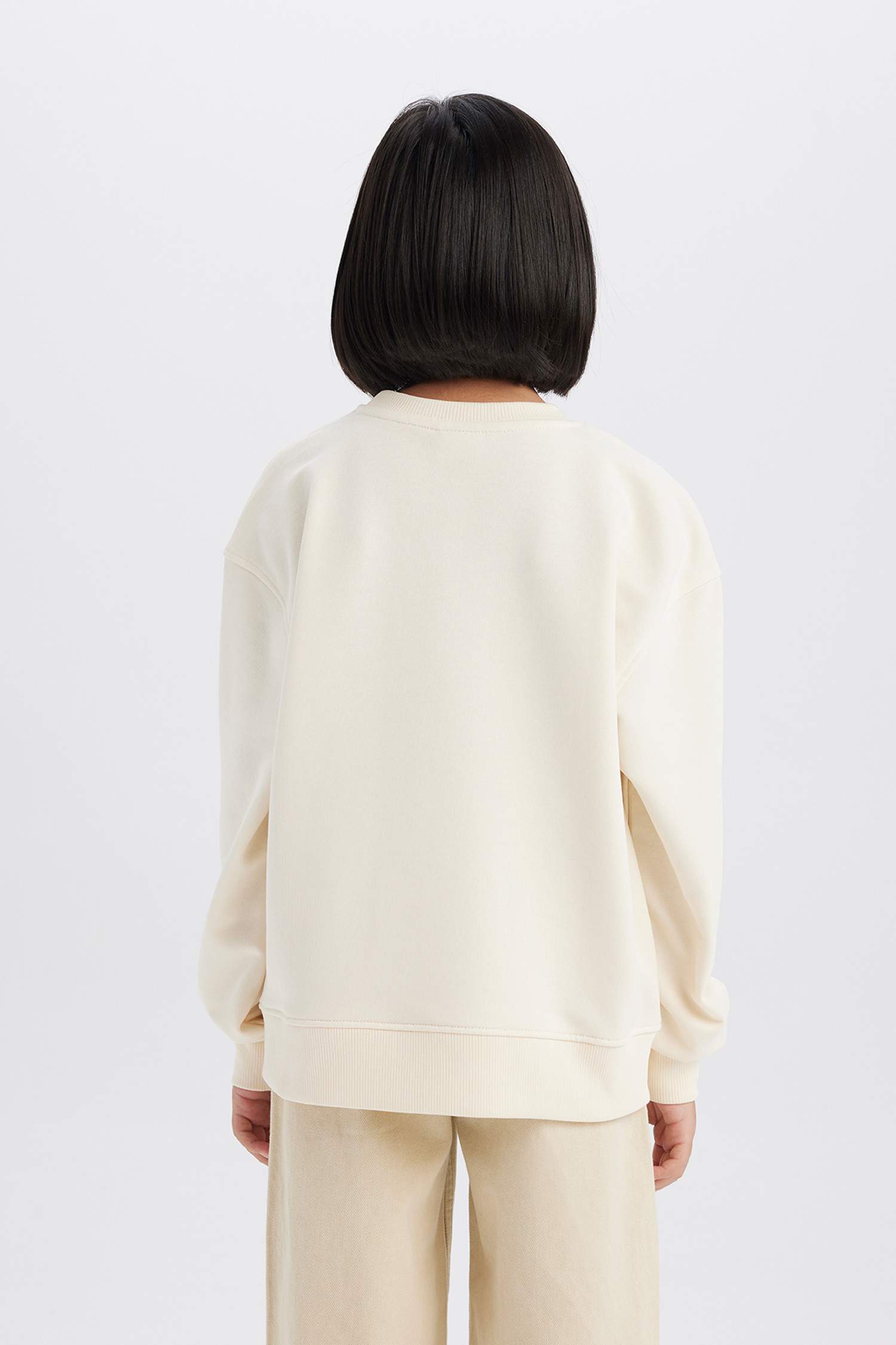 Kız Çocuk Relax Fit Bisiklet Yaka Baskılı Okul Sweatshirt