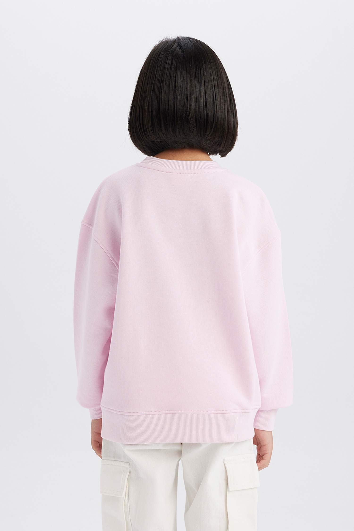 Kız Çocuk Relax Fit Bisiklet Yaka Baskılı Okul Sweatshirt