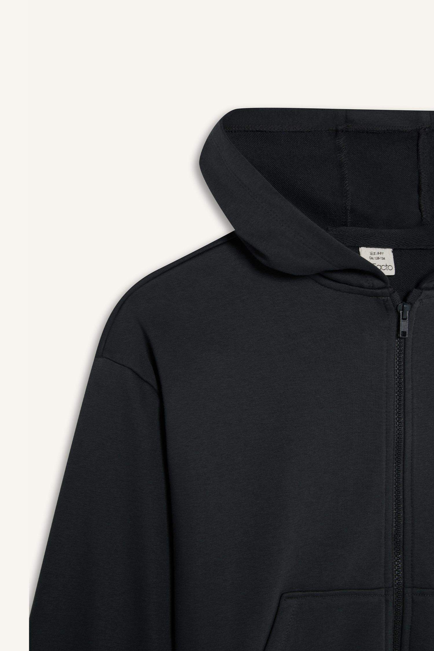 Girl Hooded Basic Pocket Zippered Sweatshirt