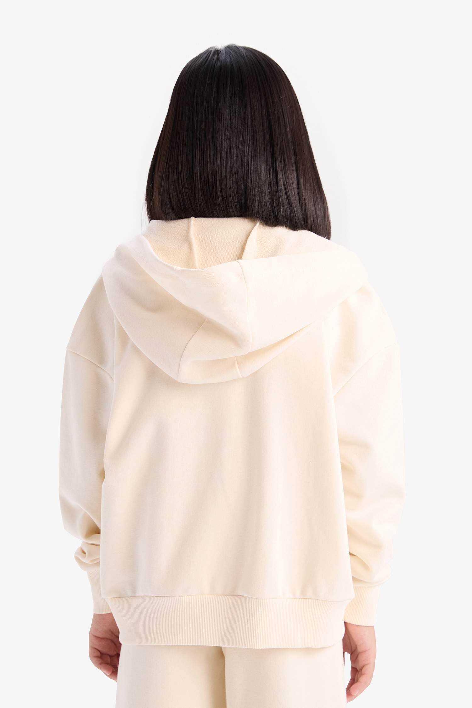 Kız Çocuk Kapüşonlu Basic Düz Cepli Okul Fermuarlı Sweatshirt