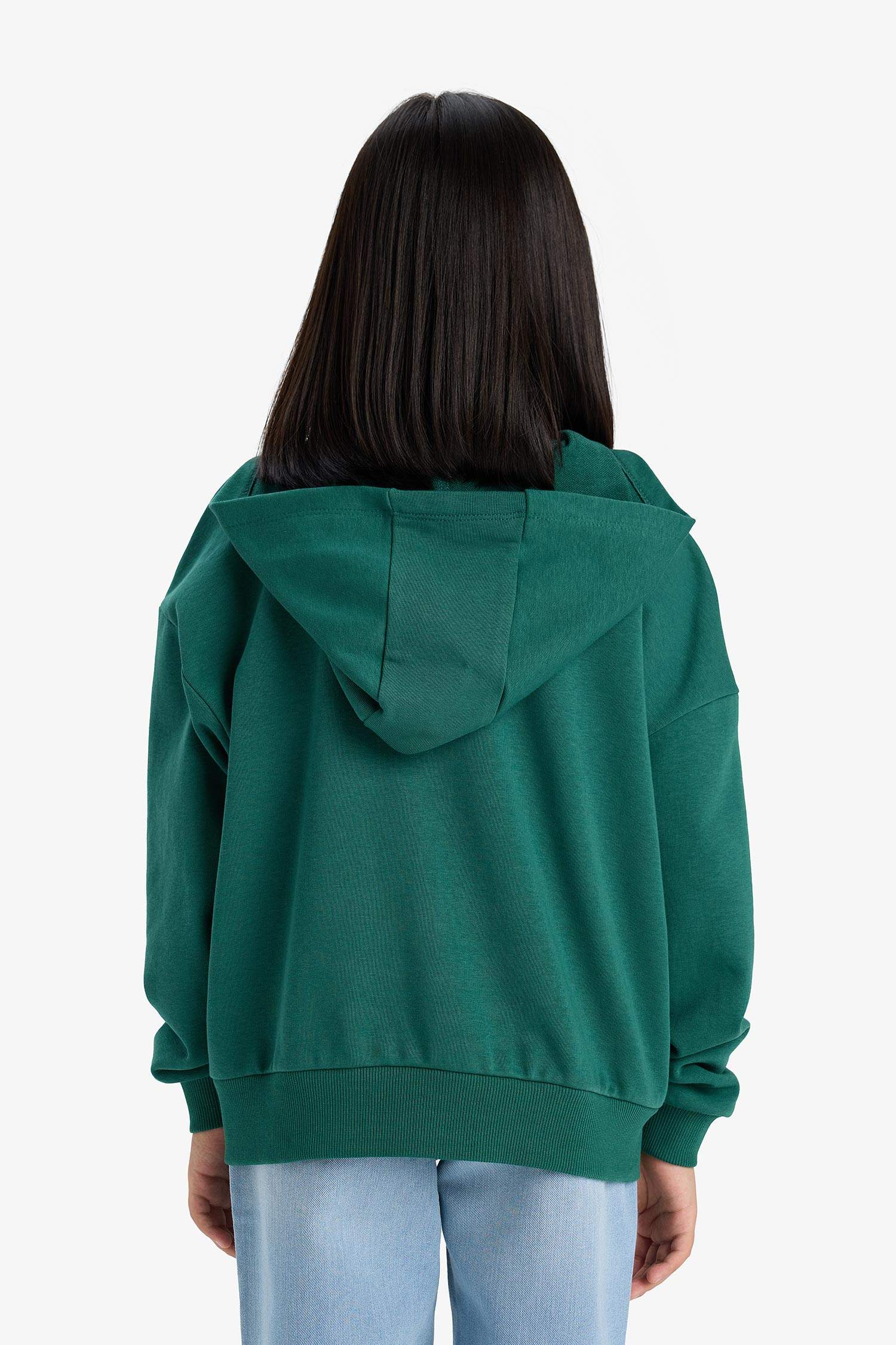 Kız Çocuk Kapüşonlu Basic Düz Cepli Okul Fermuarlı Sweatshirt
