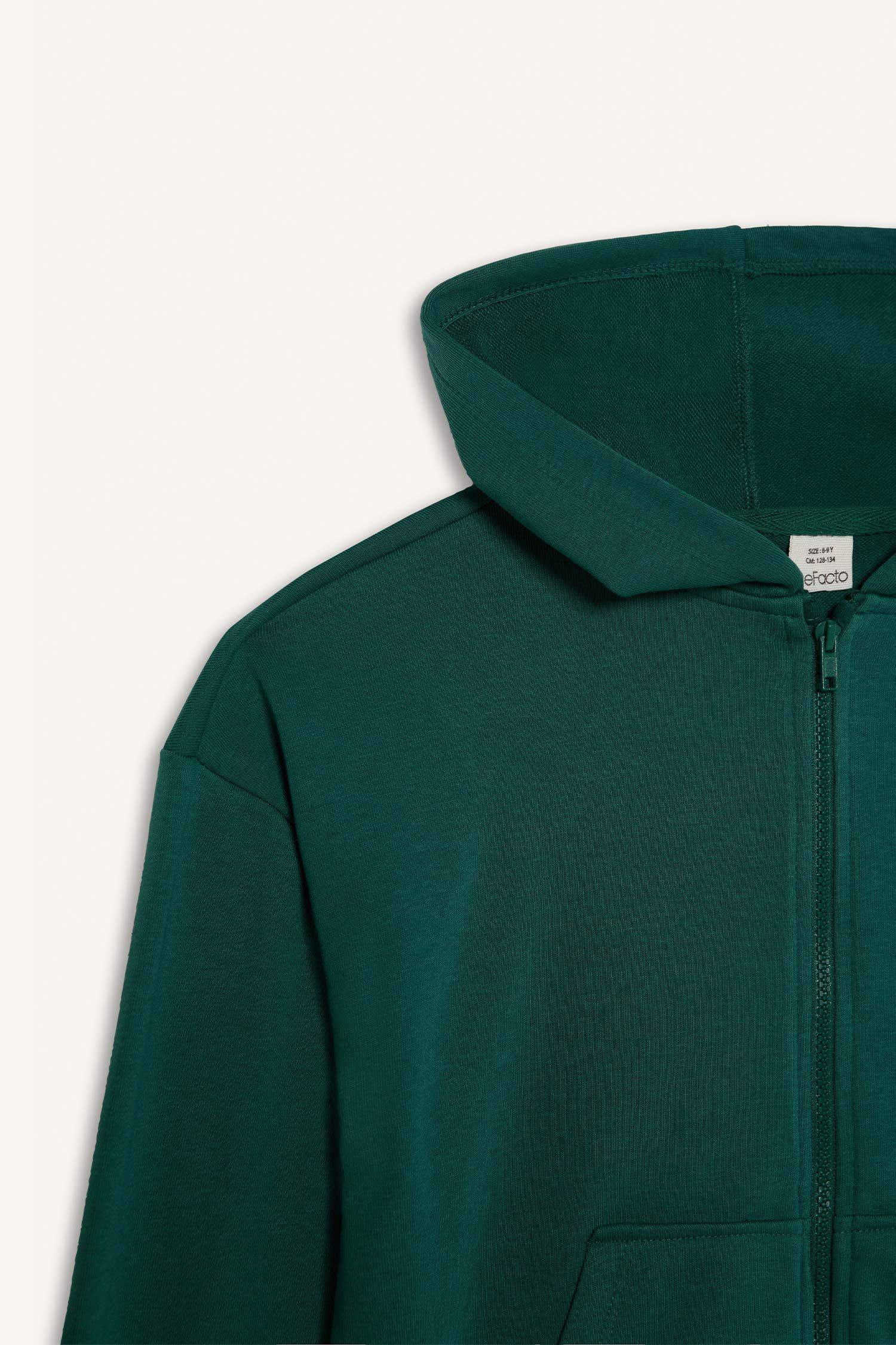 Kız Çocuk Kapüşonlu Basic Düz Cepli Okul Fermuarlı Sweatshirt