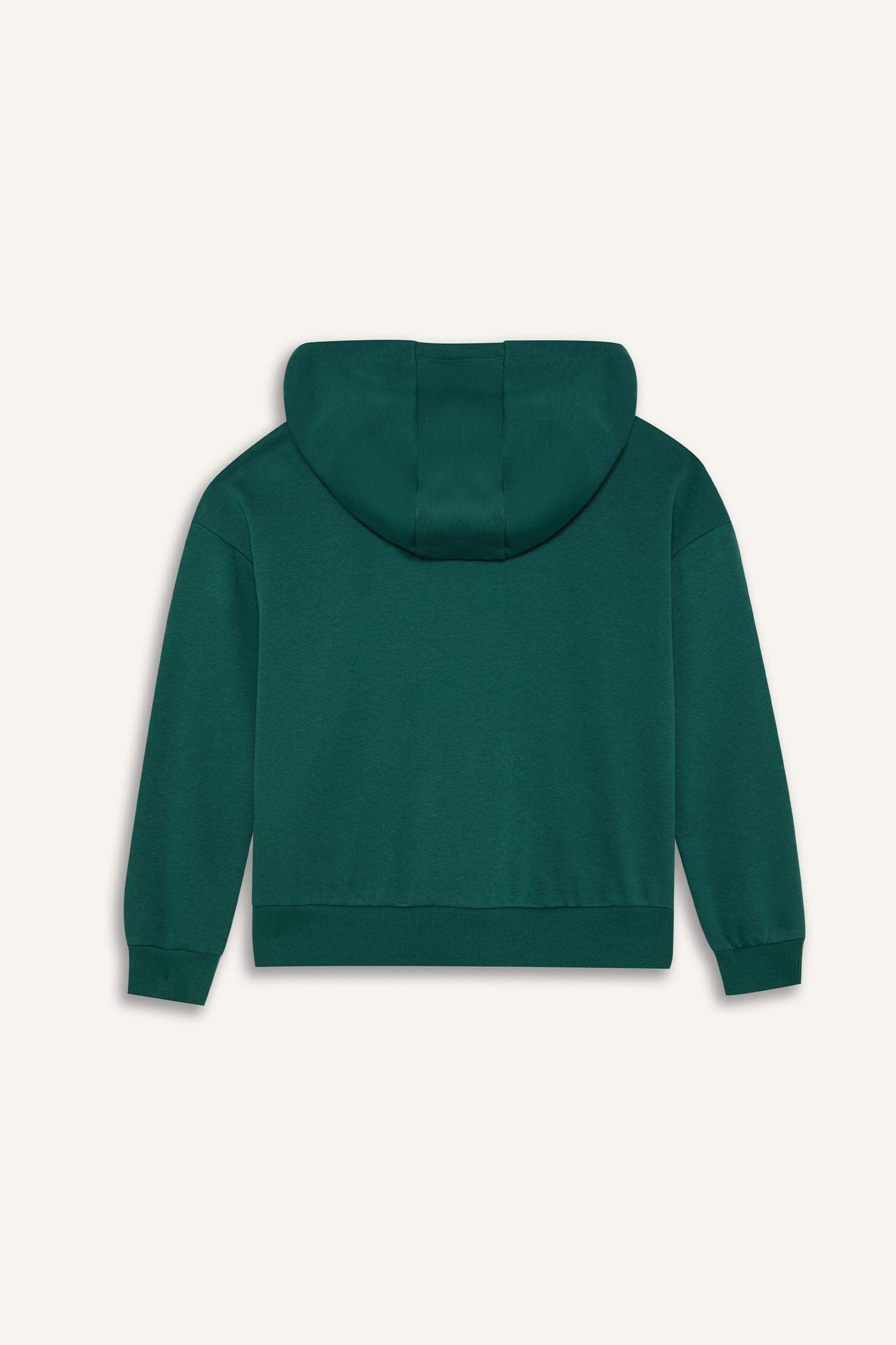 Kız Çocuk Kapüşonlu Basic Düz Cepli Okul Fermuarlı Sweatshirt