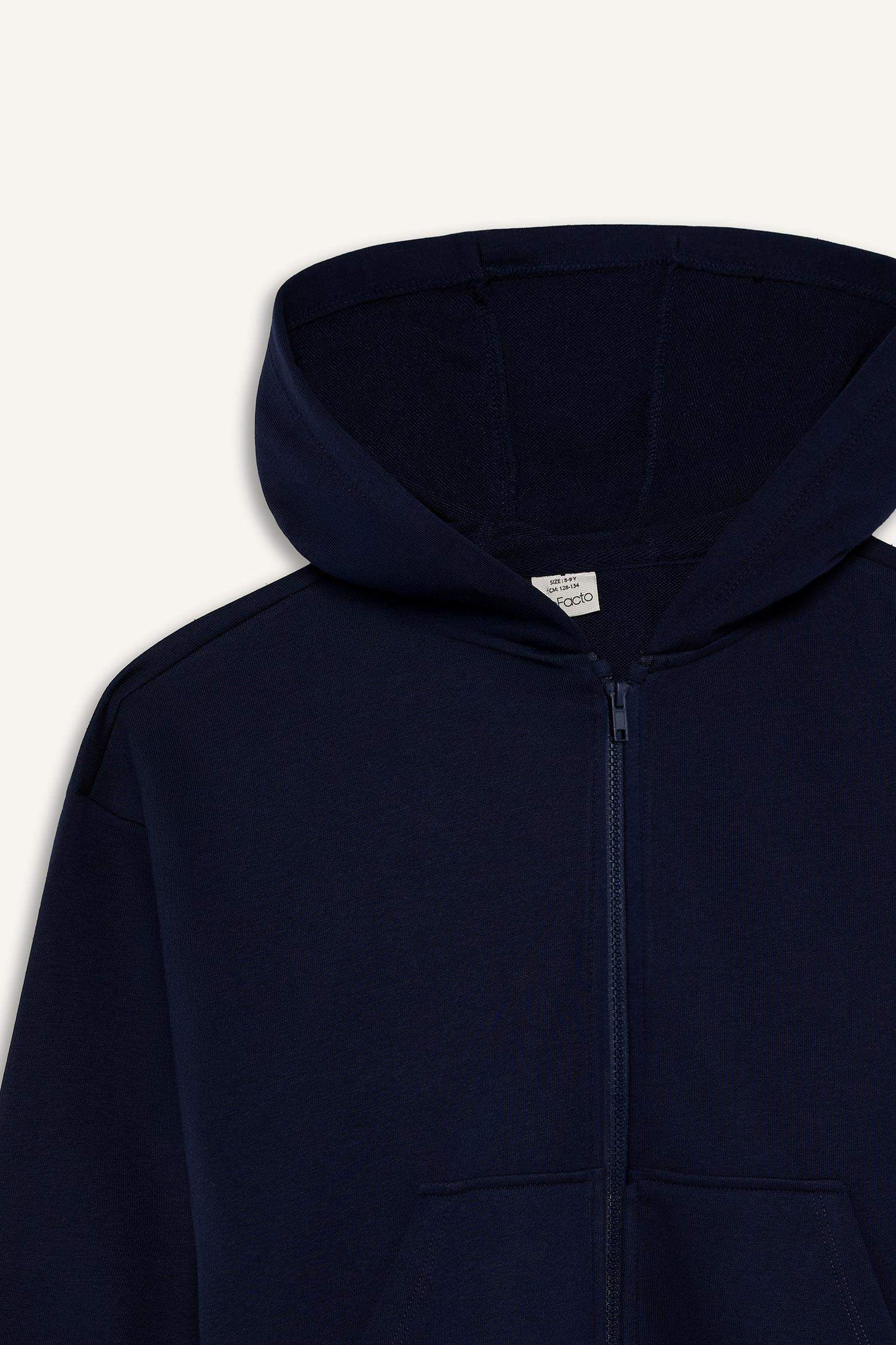 Kız Çocuk Kapüşonlu Basic Düz Cepli Okul Fermuarlı Sweatshirt