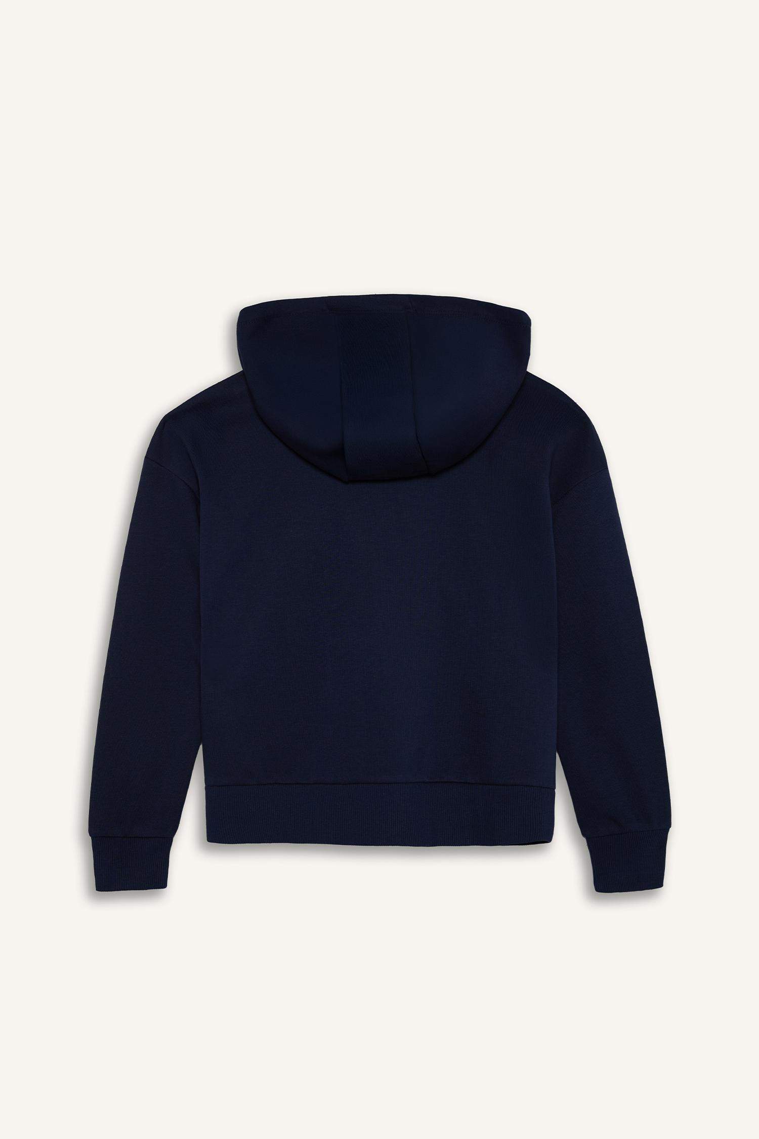 Kız Çocuk Kapüşonlu Basic Düz Cepli Okul Fermuarlı Sweatshirt