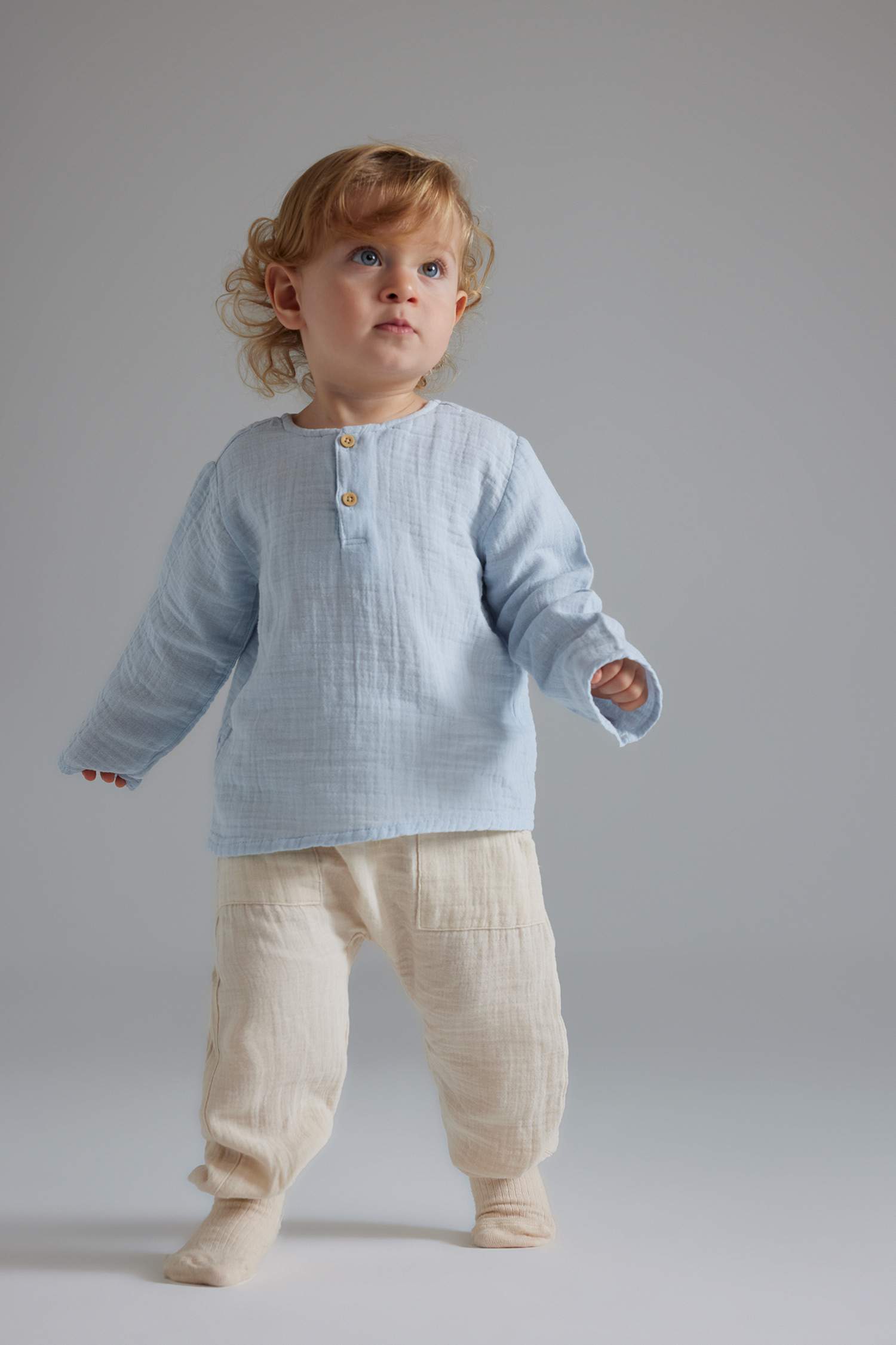 Baby Boy Long Sleeve Muslin Top Bottom 2 Piece Set