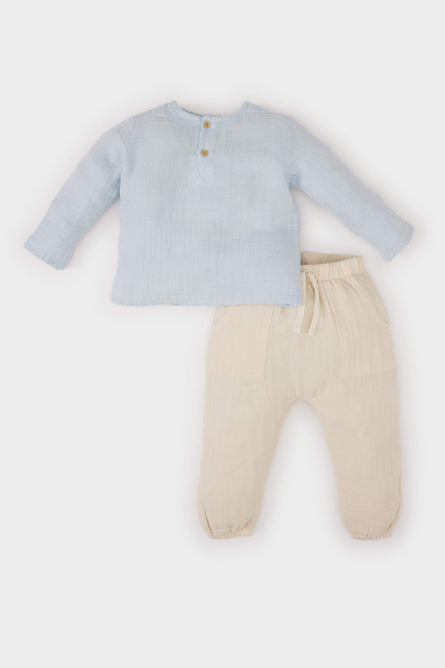 Baby Boy Long Sleeve Muslin Top Bottom 2 Piece Set