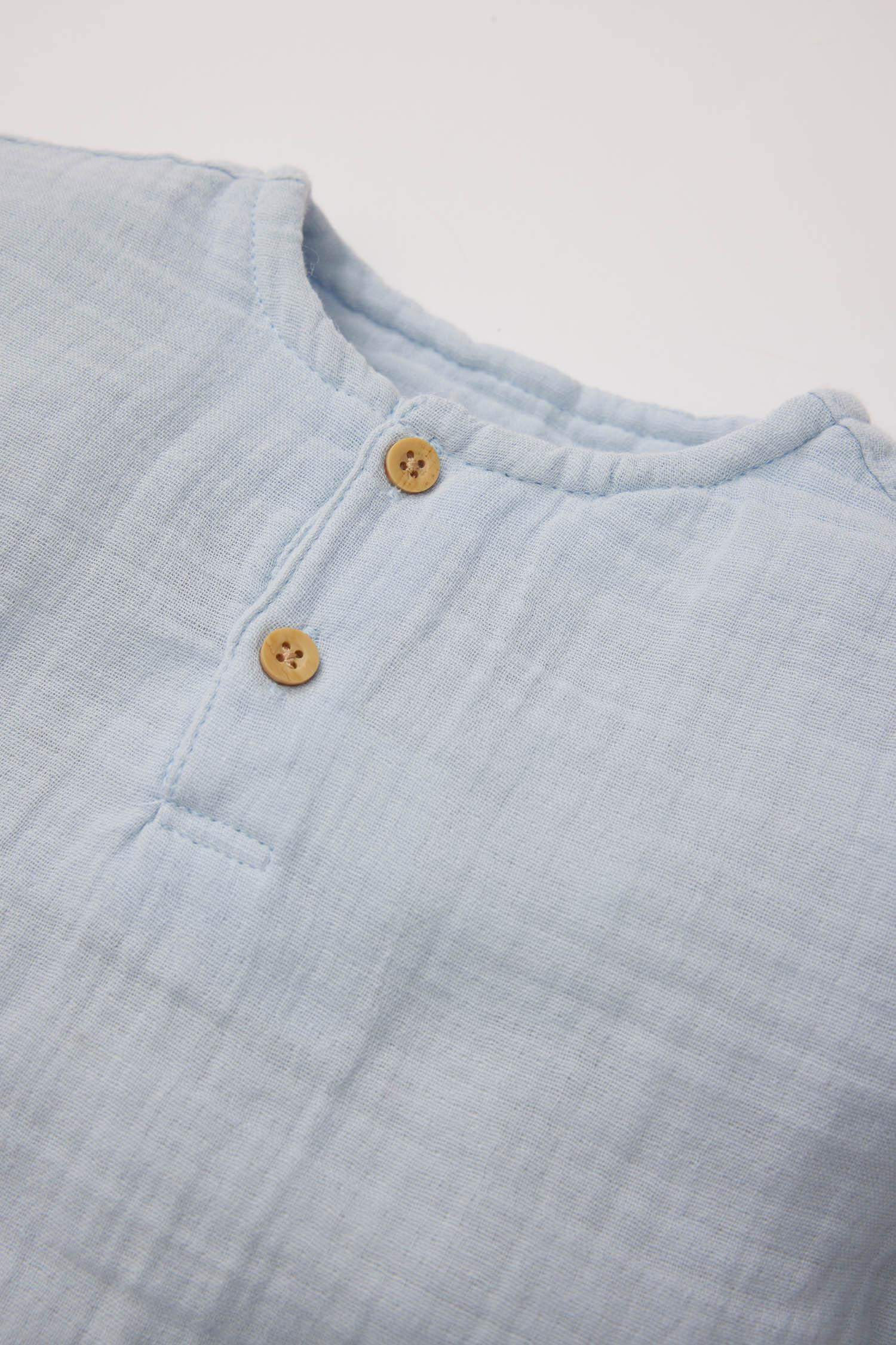 Erkek Bebek 2'li Takım Bisiklet Yaka Uzun Kollu Müslin Üst Beli Lastikli Alt