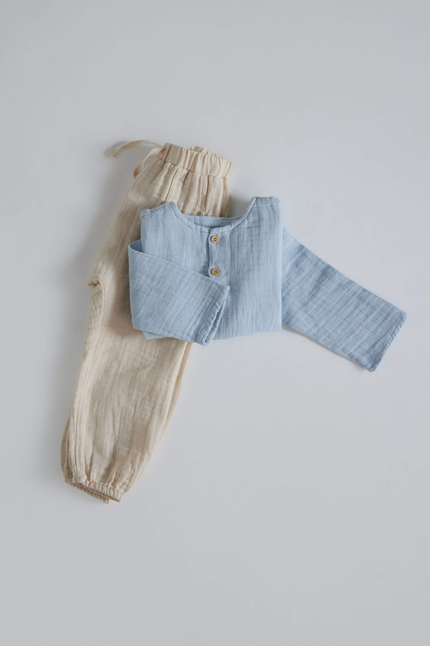 Erkek Bebek 2'li Takım Bisiklet Yaka Uzun Kollu Müslin Üst Beli Lastikli Alt