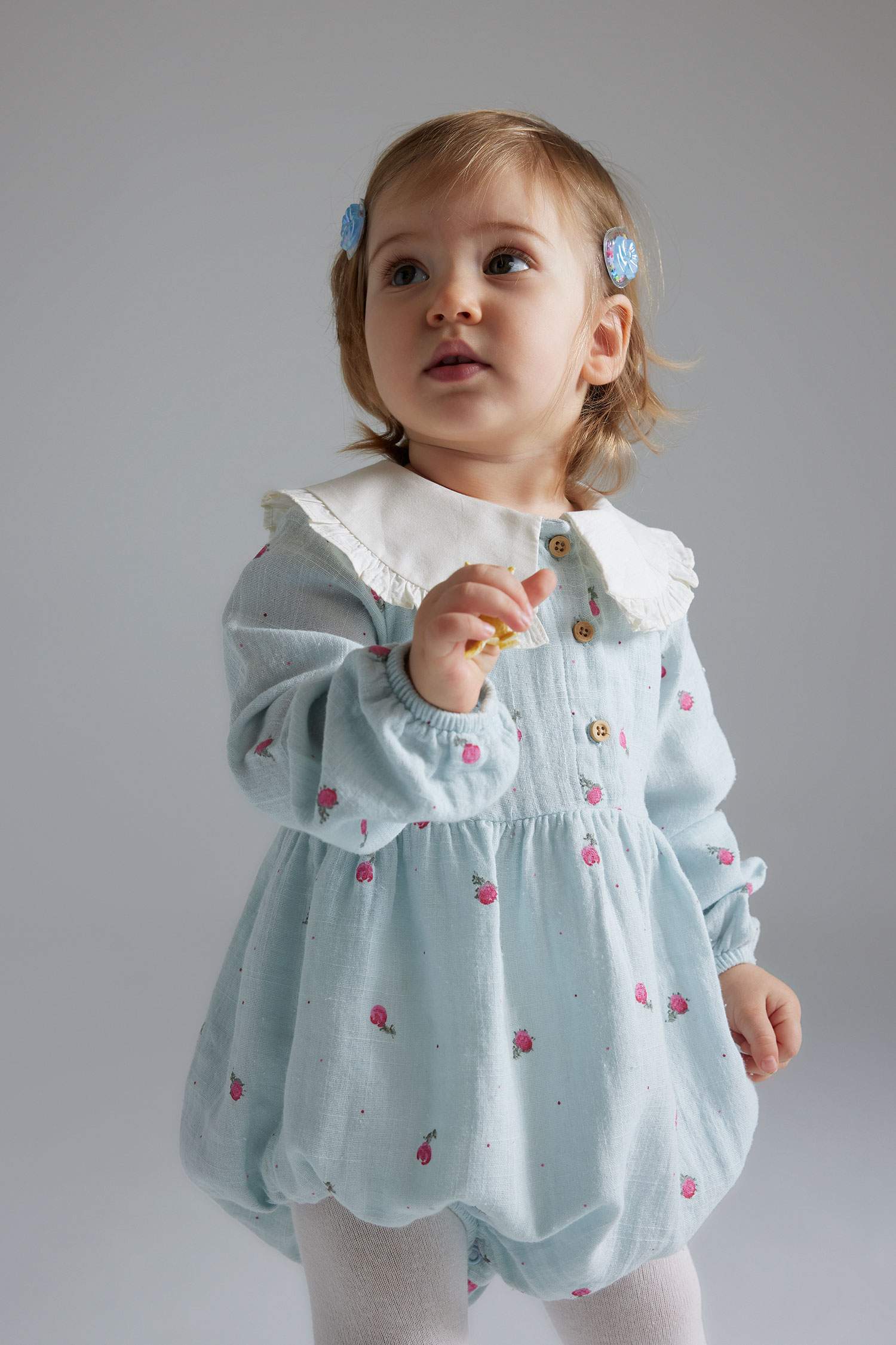 Kız Bebek Yenidoğan 2'li Takım Çiçekli Müslin Uzun Kollu Tulum Külotlu Çorap