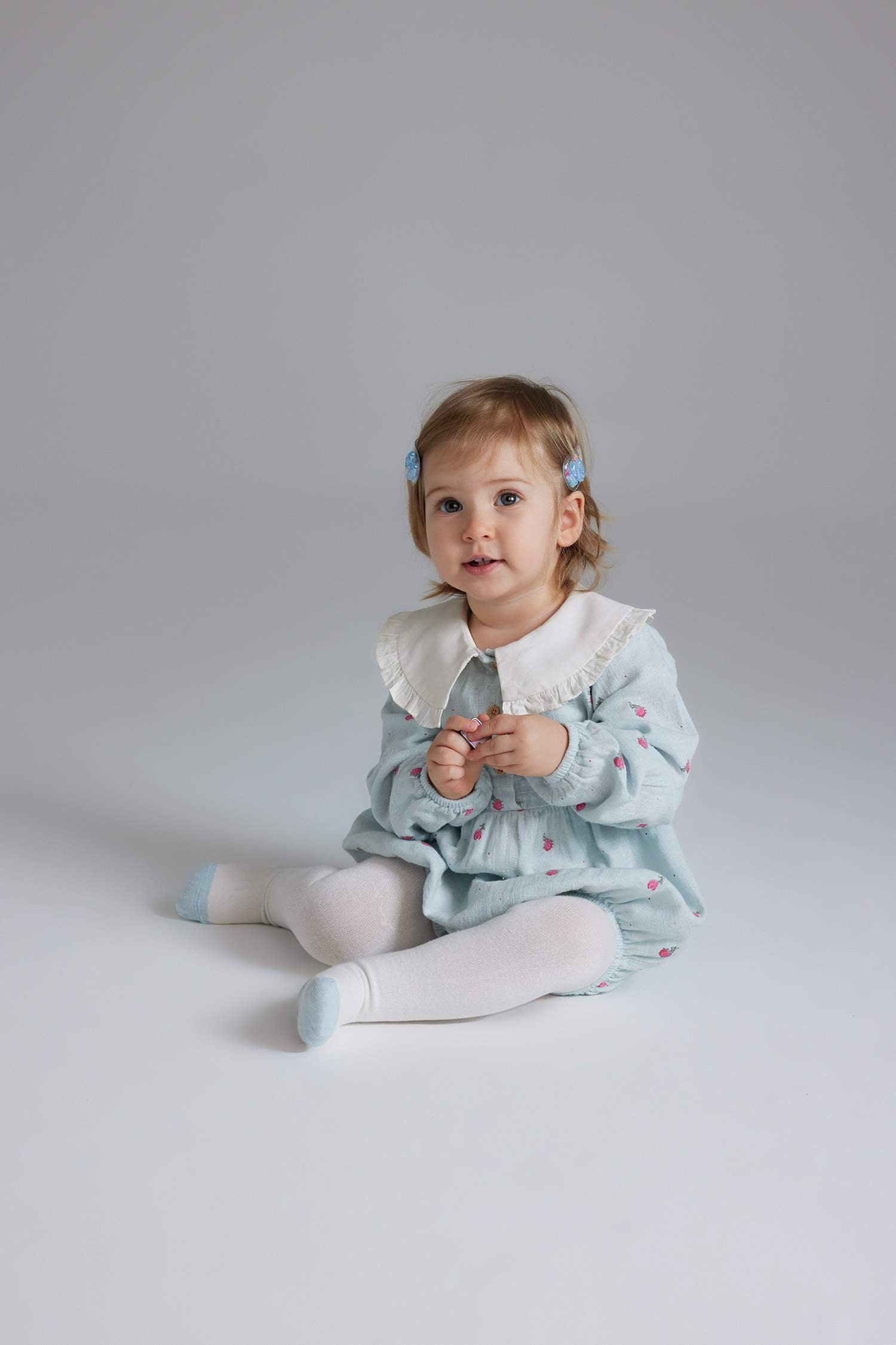 Kız Bebek Yenidoğan 2'li Takım Çiçekli Müslin Uzun Kollu Tulum Külotlu Çorap