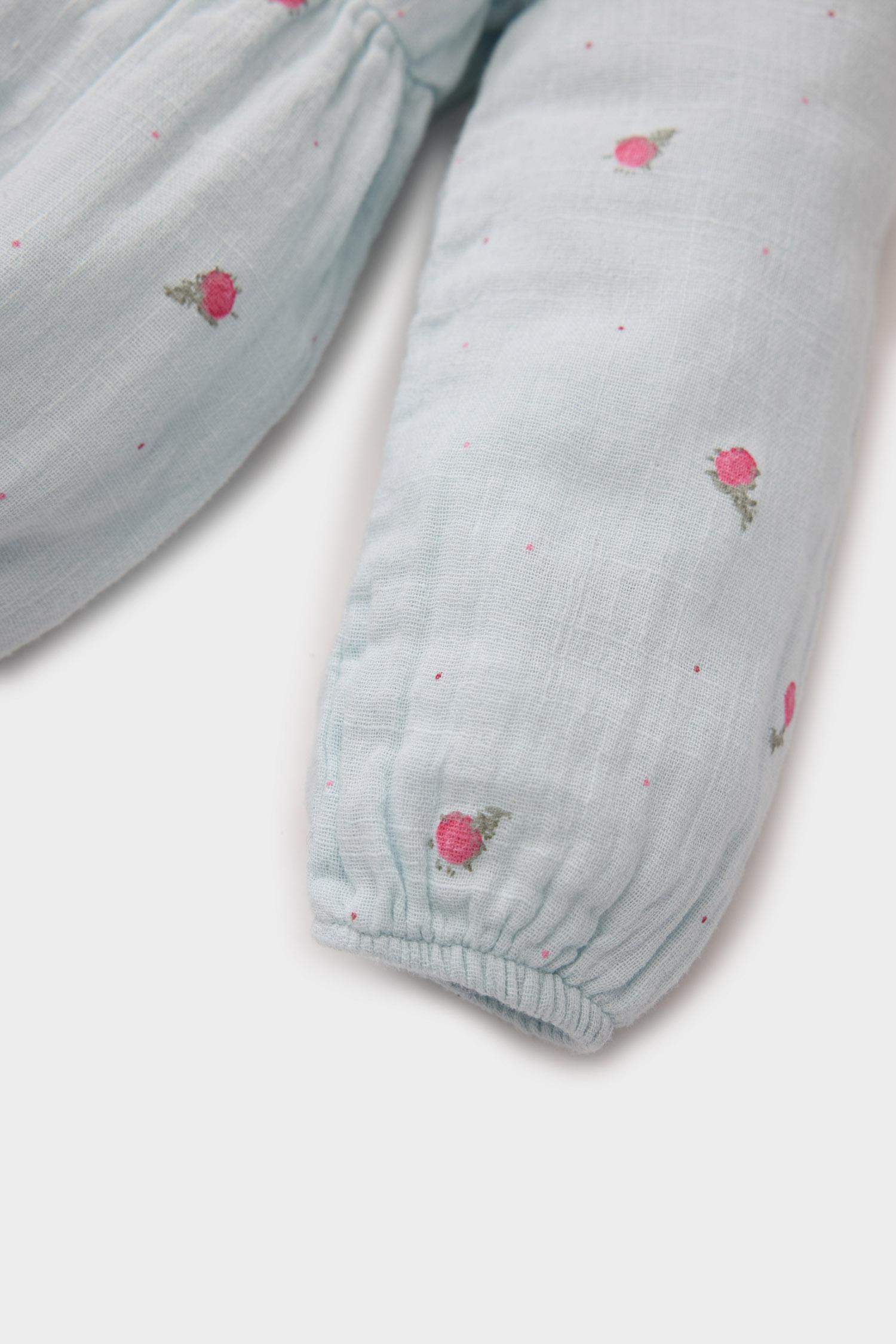 Kız Bebek Yenidoğan 2'li Takım Çiçekli Müslin Uzun Kollu Tulum Külotlu Çorap