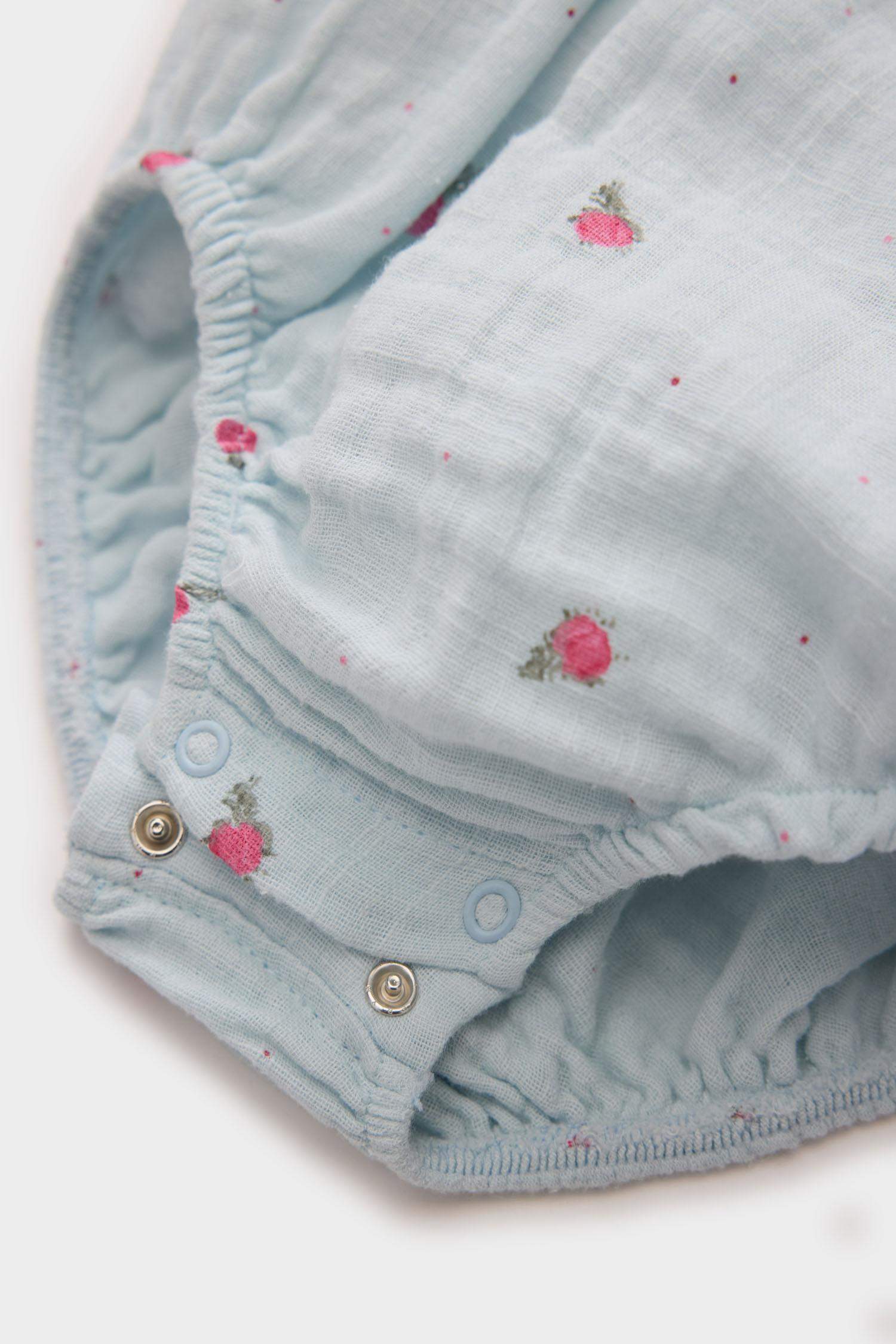 Kız Bebek Yenidoğan 2'li Takım Çiçekli Müslin Uzun Kollu Tulum Külotlu Çorap