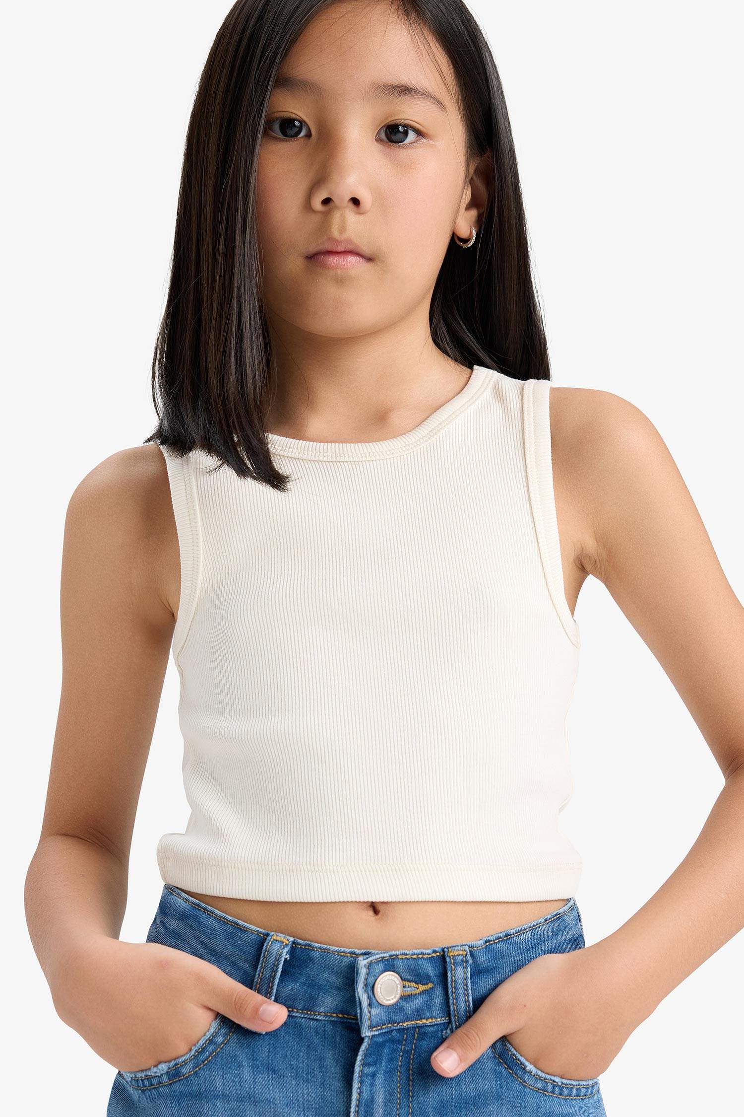 Kız Çocuk Bisiklet Yaka Basic Düz Atlet