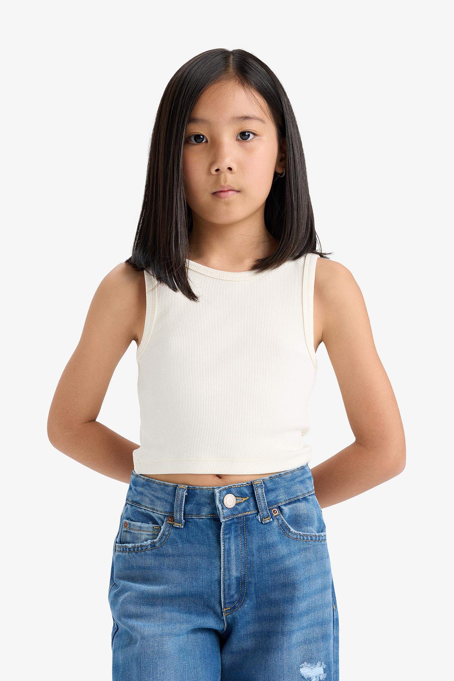 Kız Çocuk Bisiklet Yaka Basic Düz Atlet