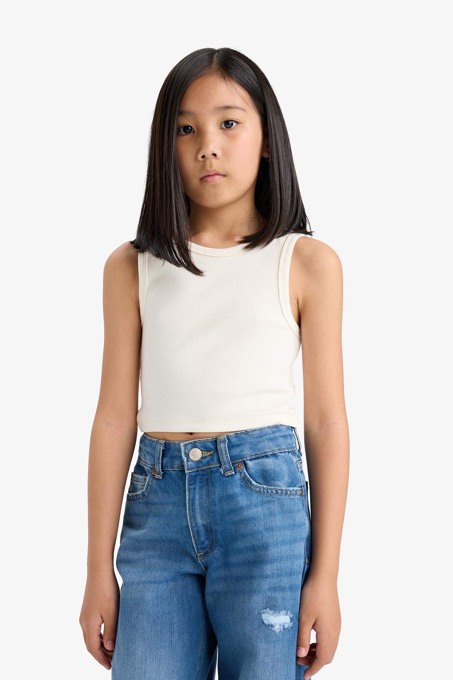 Kız Çocuk Bisiklet Yaka Basic Düz Atlet