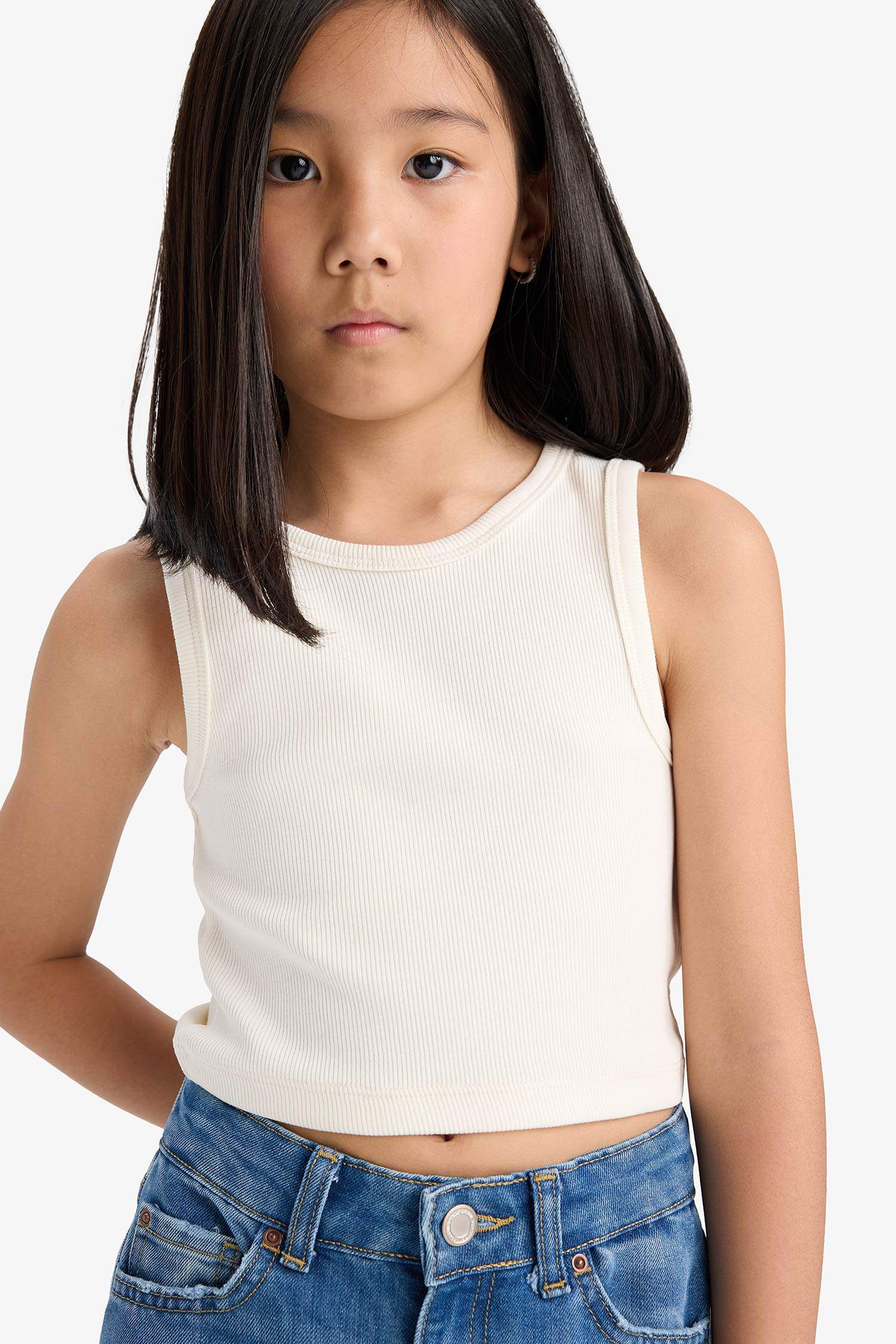 Kız Çocuk Bisiklet Yaka Basic Düz Atlet