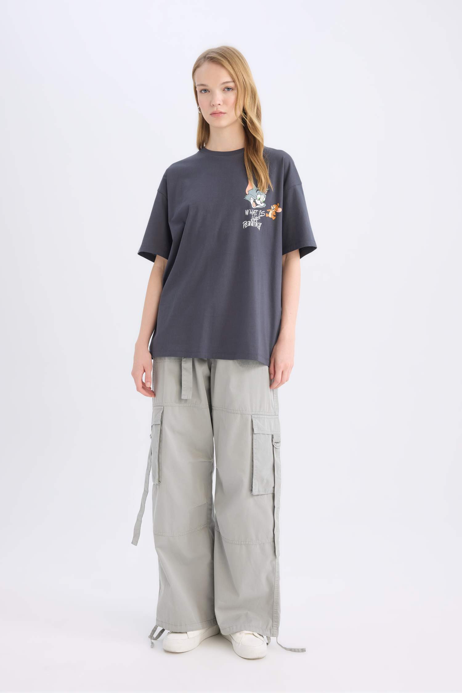 Coool Tom & Jerry Oversize Geniş Kalıp Bisiklet Yaka Sırt Baskılı Kısa Kollu Tişört