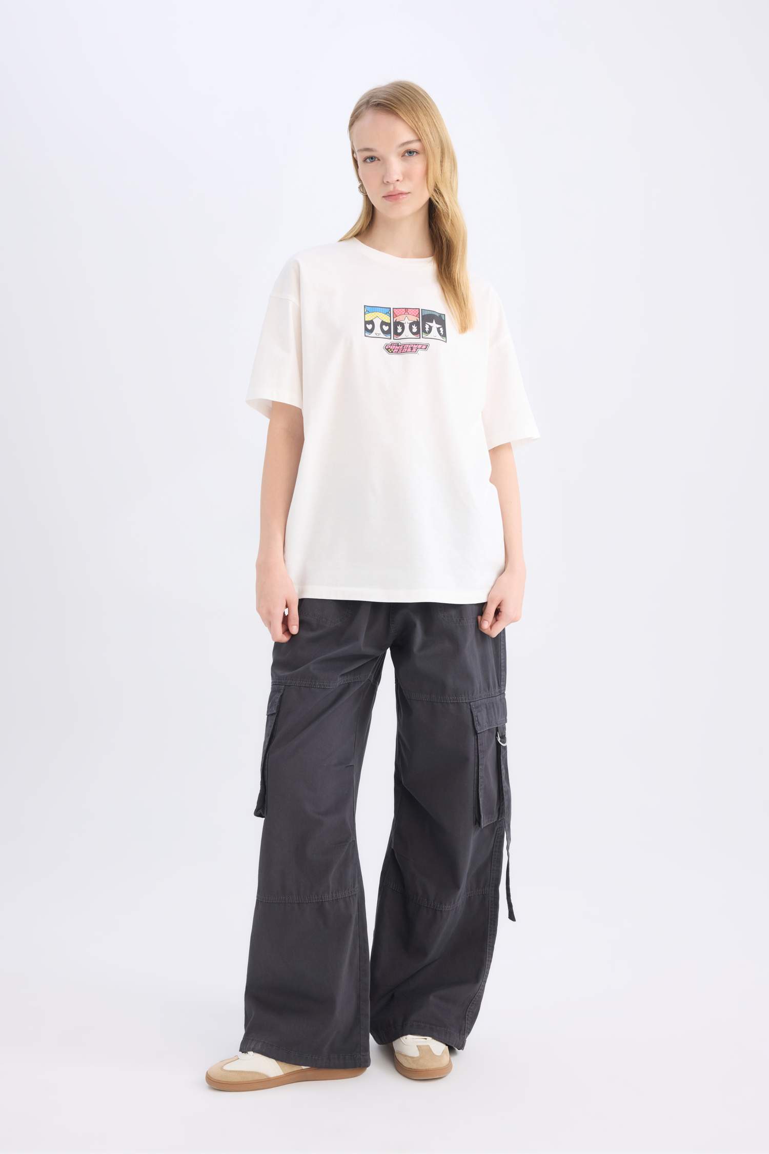 Coool PowerPuff Girls Oversize Geniş Kalıp Bisiklet Yaka Sırt Baskılı Kısa Kollu Tişört