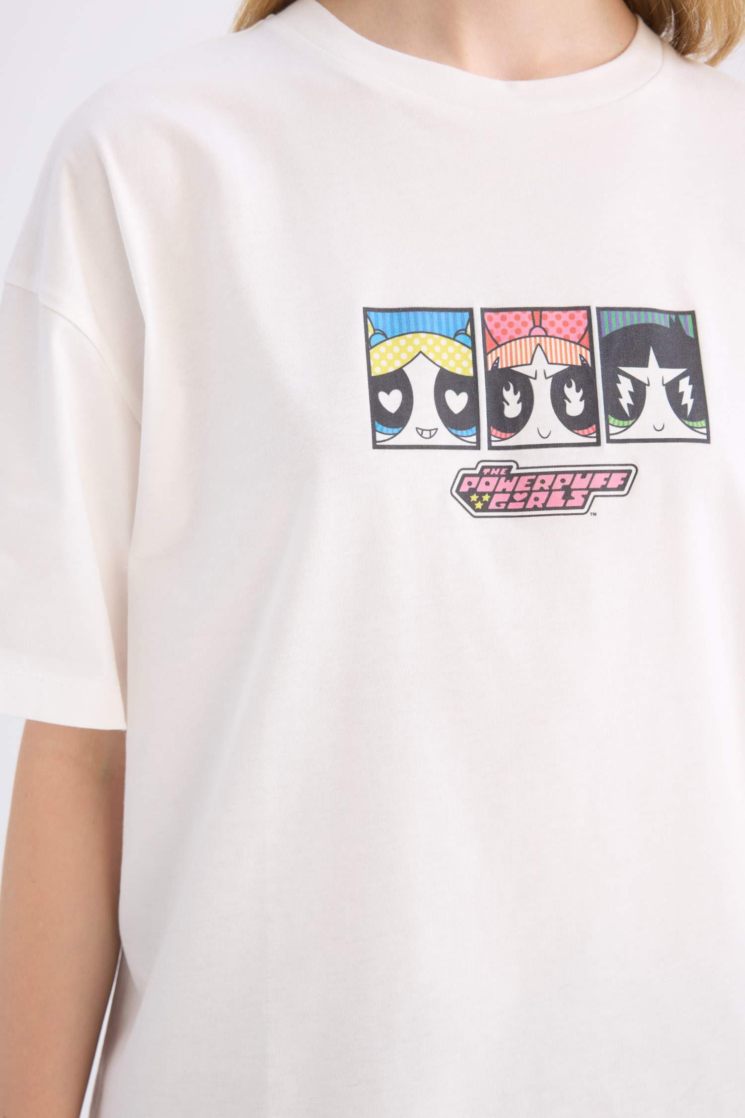 Coool PowerPuff Girls Oversize Geniş Kalıp Bisiklet Yaka Sırt Baskılı Kısa Kollu Tişört