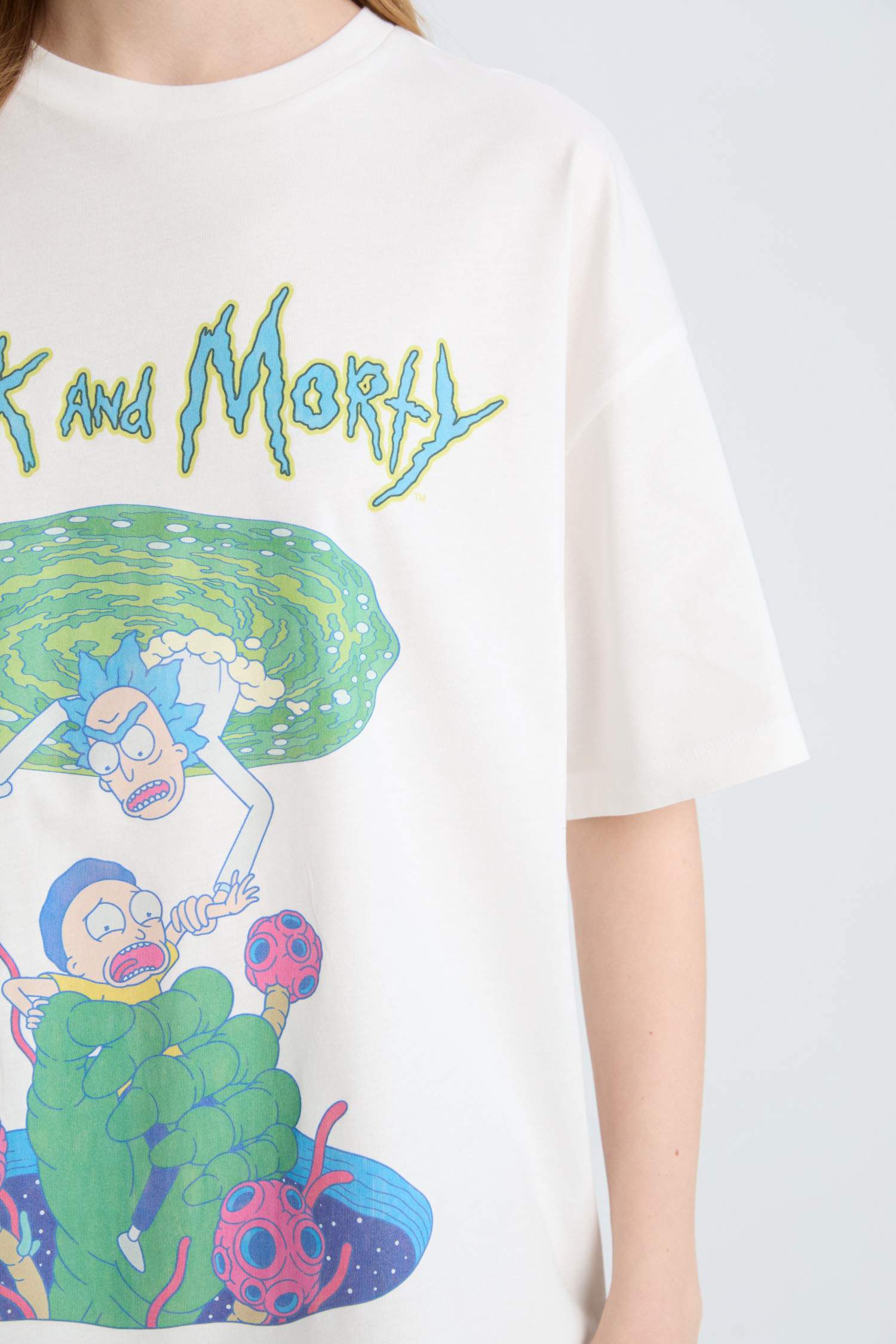 Rick and Morty Oversize Geniş Kalıp Bisiklet Yaka Baskılı Kısa Kollu Tişört