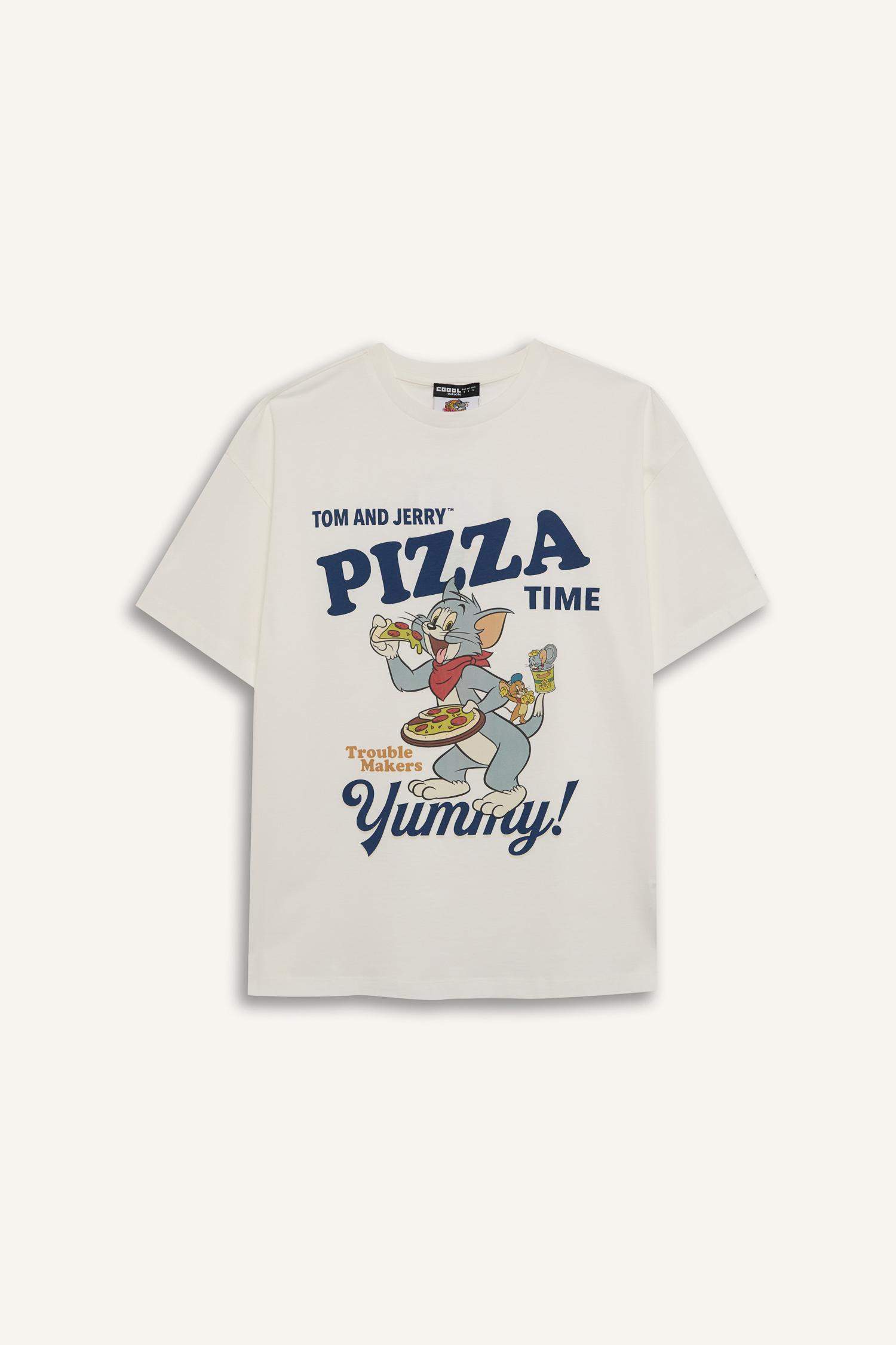 Tom & Jerry Oversize Geniş Kalıp Bisiklet Yaka Kısa Kollu Tişört