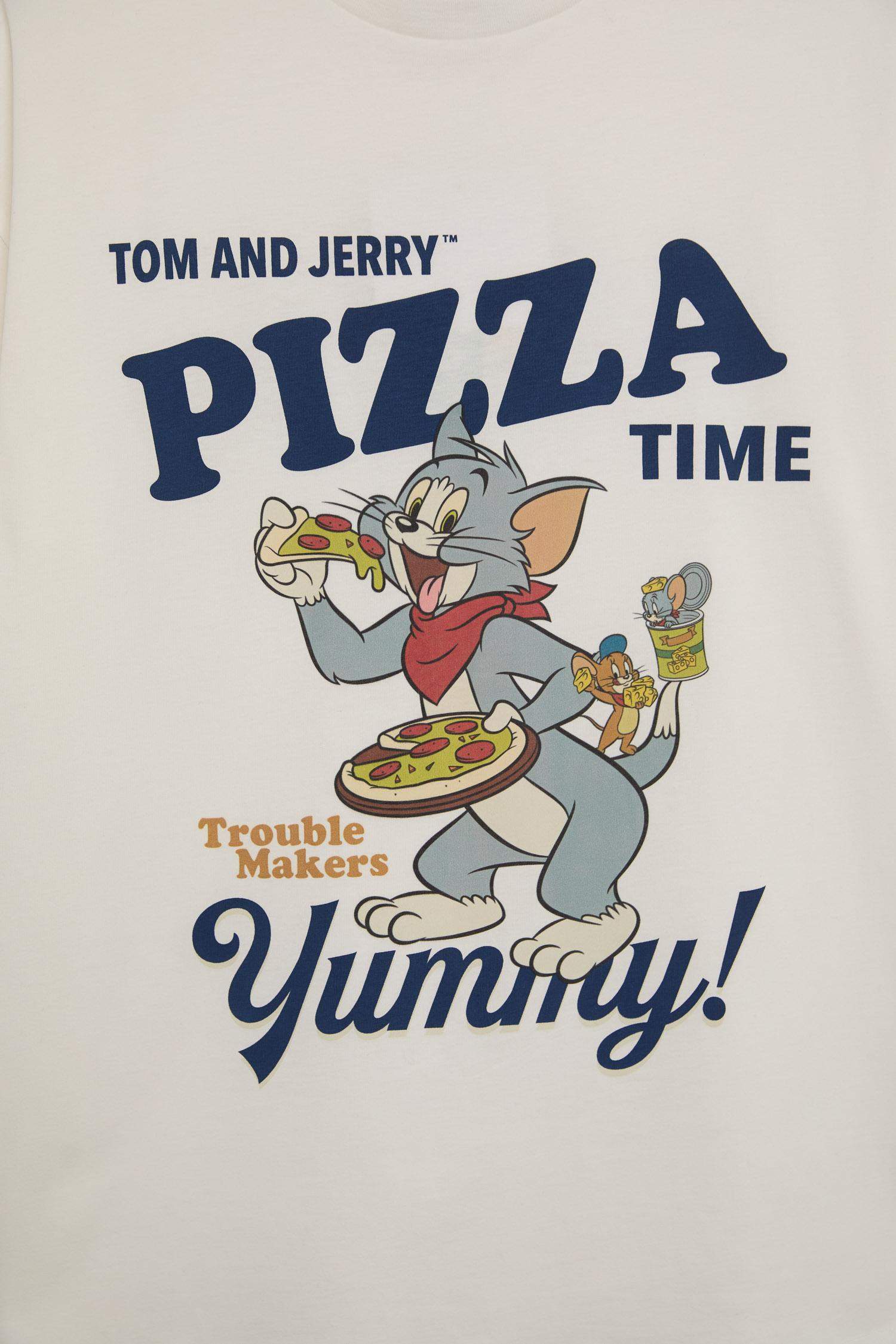 Tom & Jerry Oversize Geniş Kalıp Bisiklet Yaka Kısa Kollu Tişört