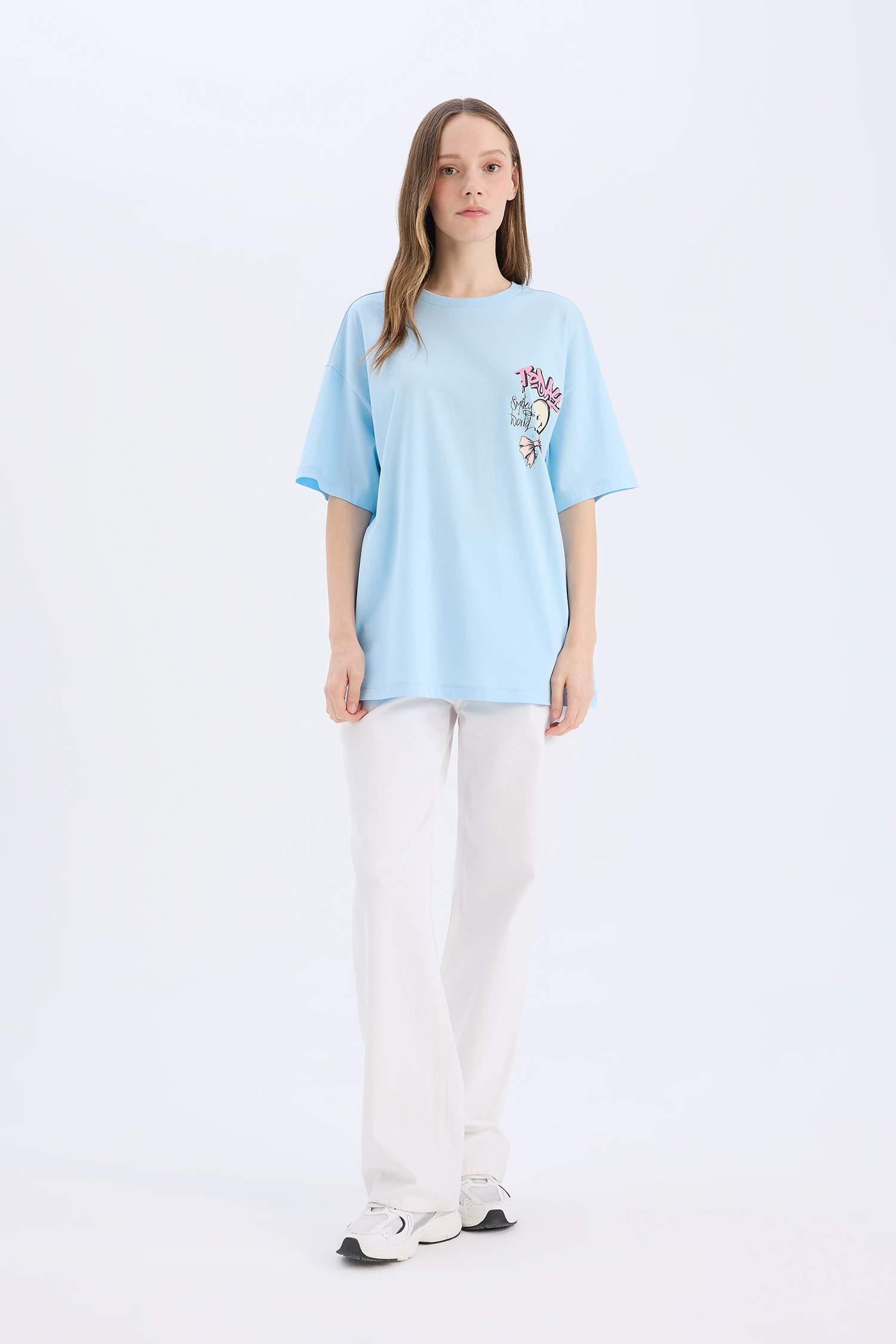 Coool SmileyWorld Oversize Geniş Kalıp Bisiklet Yaka Sırt Baskılı Kısa Kollu Tişört