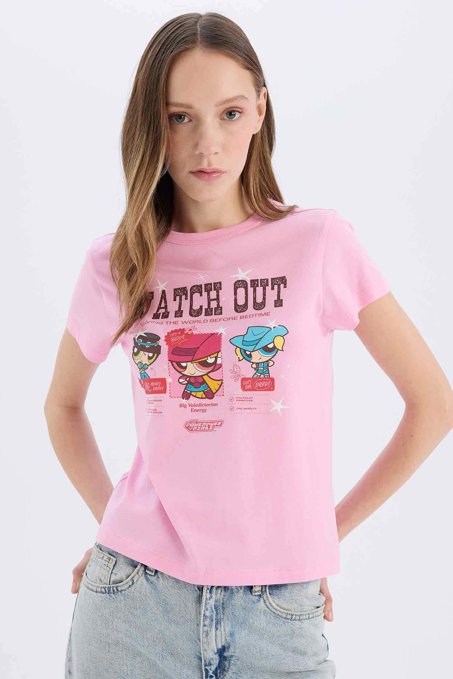 Coool PowerPuff Girls Regular Fit Bisiklet Yaka Ribana Kısa Kollu Tişört