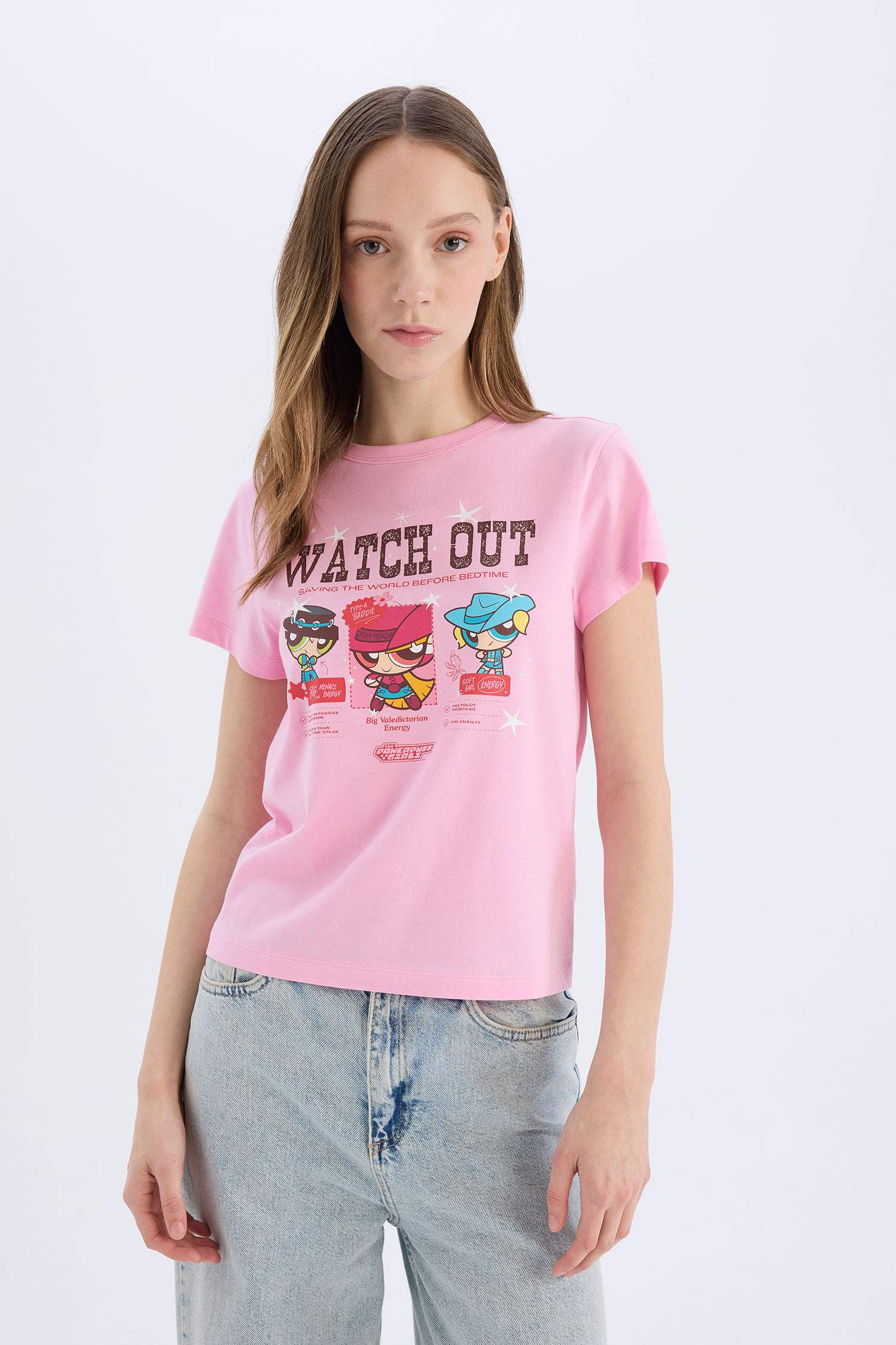 Coool PowerPuff Girls Regular Fit Bisiklet Yaka Ribana Kısa Kollu Tişört