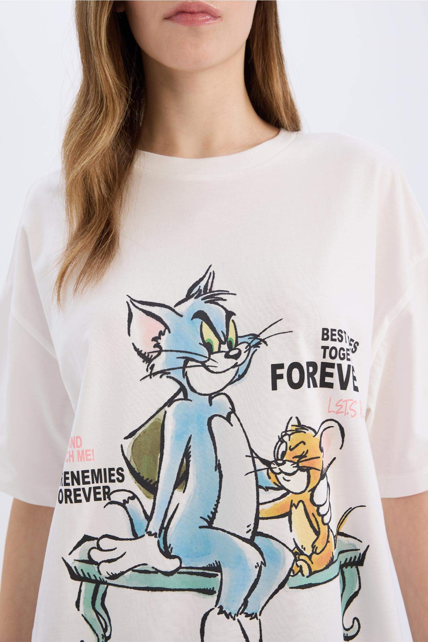 Coool Tom & Jerry Oversize Geniş Kalıp Bisiklet Yaka Sırt Baskılı Kısa Kollu Tişört