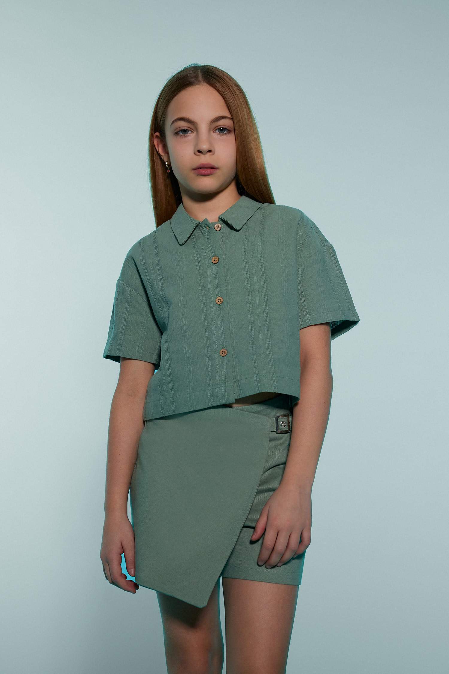 Girl Crop Short Sleeve Linen Shirt