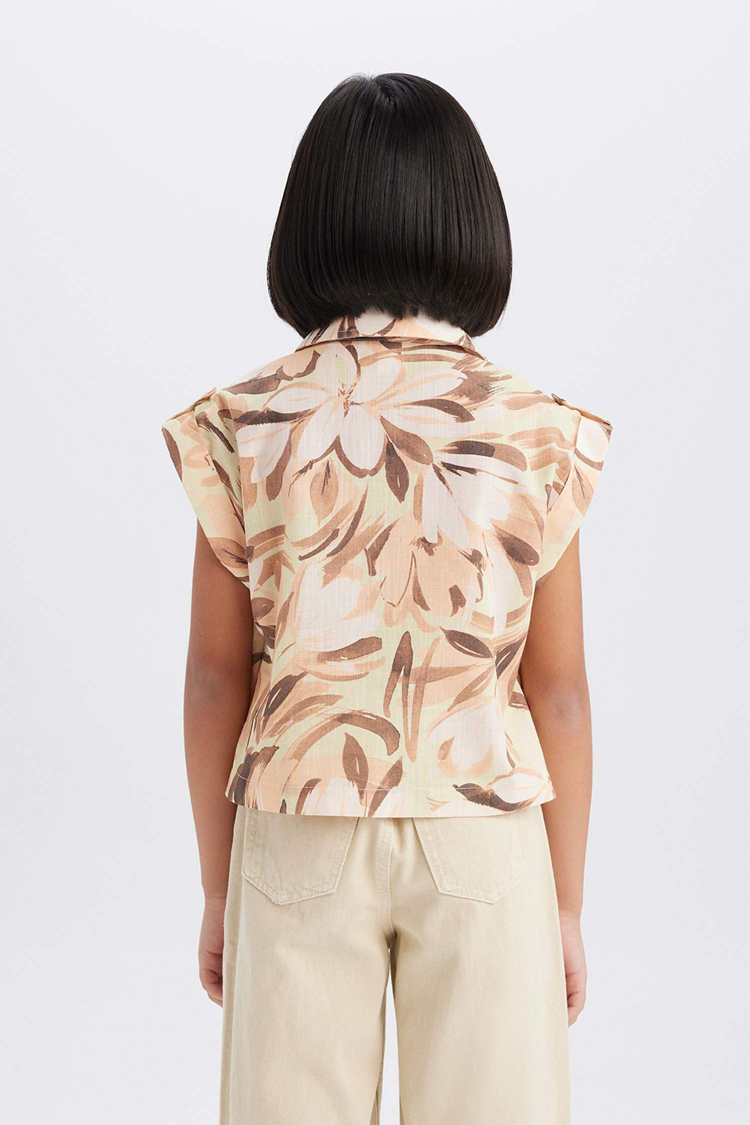 Girl Crop Patterned Cotton Short Sleeve Shirt