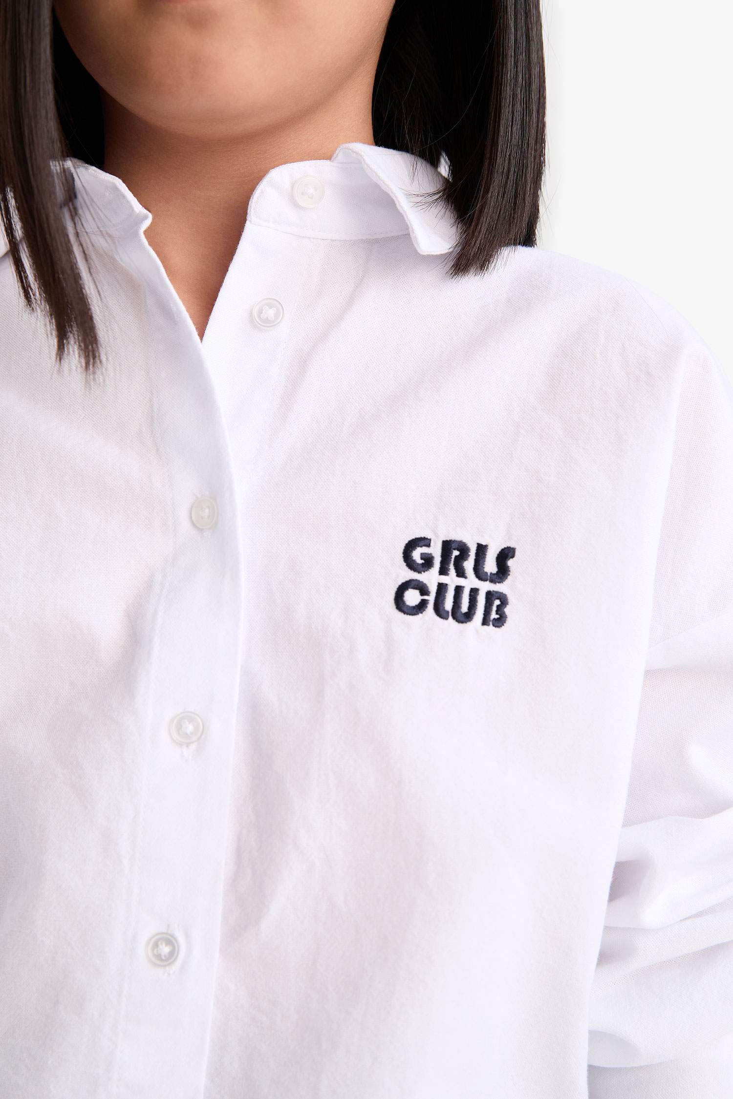 Kız Çocuk Cropped Fit Oxford Uzun Kollu Gömlek